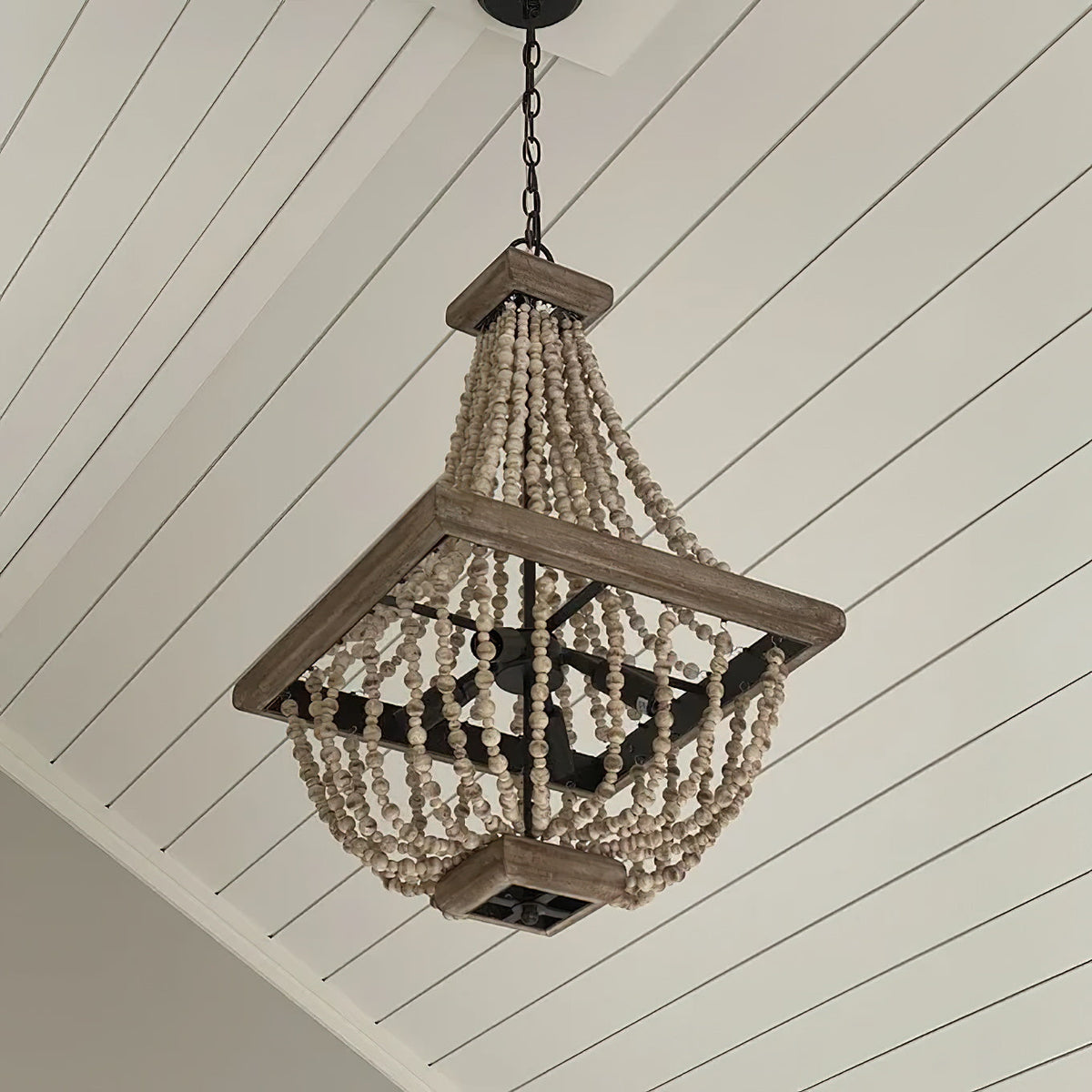 Regas Chandelier - Distressed Wooden Bead Tiered Light