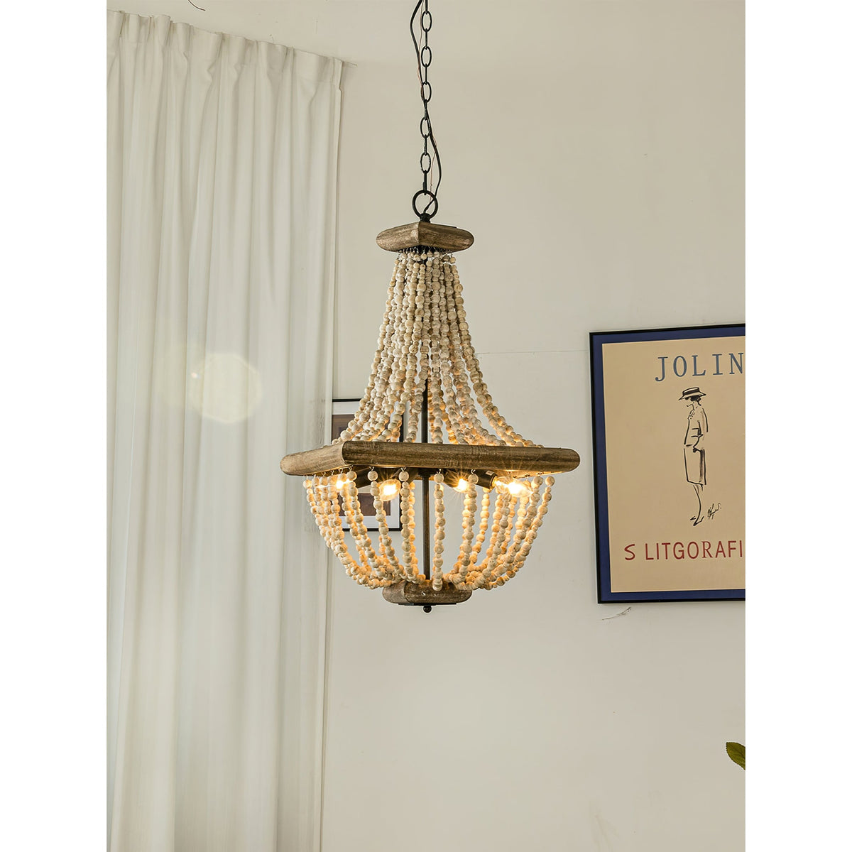 Regas Chandelier - Distressed Wooden Bead Tiered Light