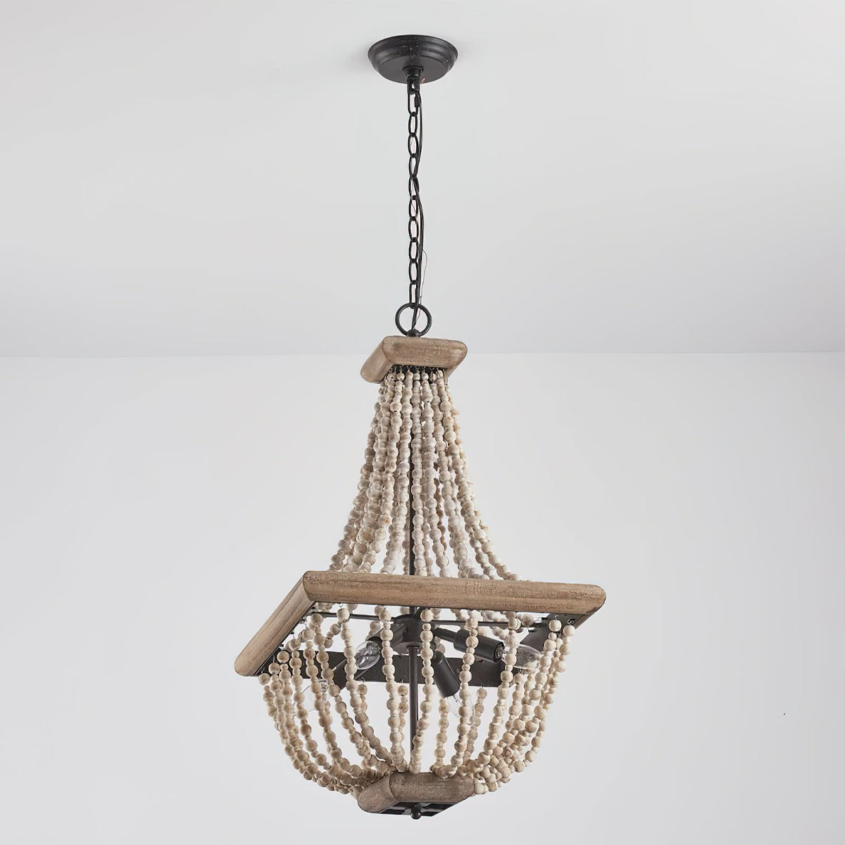 Regas Chandelier - Distressed Wooden Bead Tiered Light