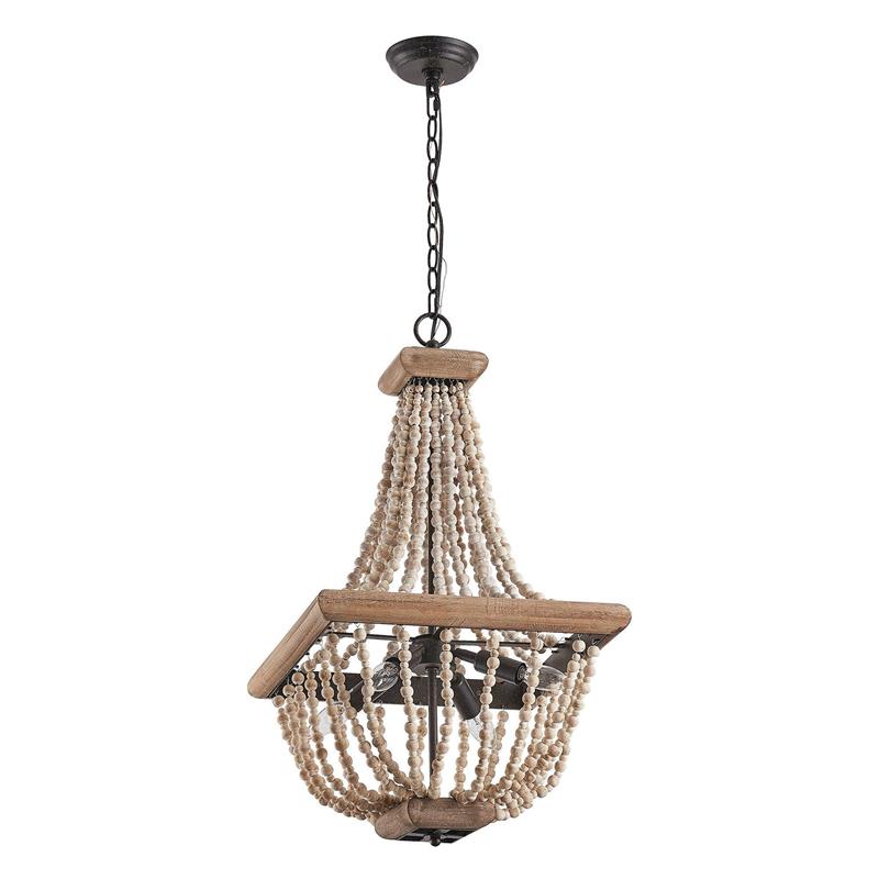 Regas Chandelier - Distressed Wooden Bead Tiered Light