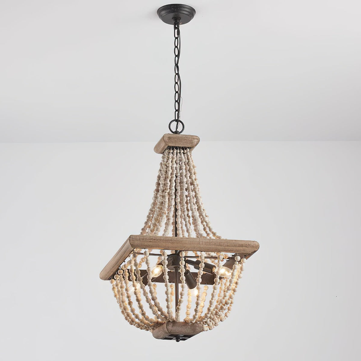 Regas Chandelier - Distressed Wooden Bead Tiered Light