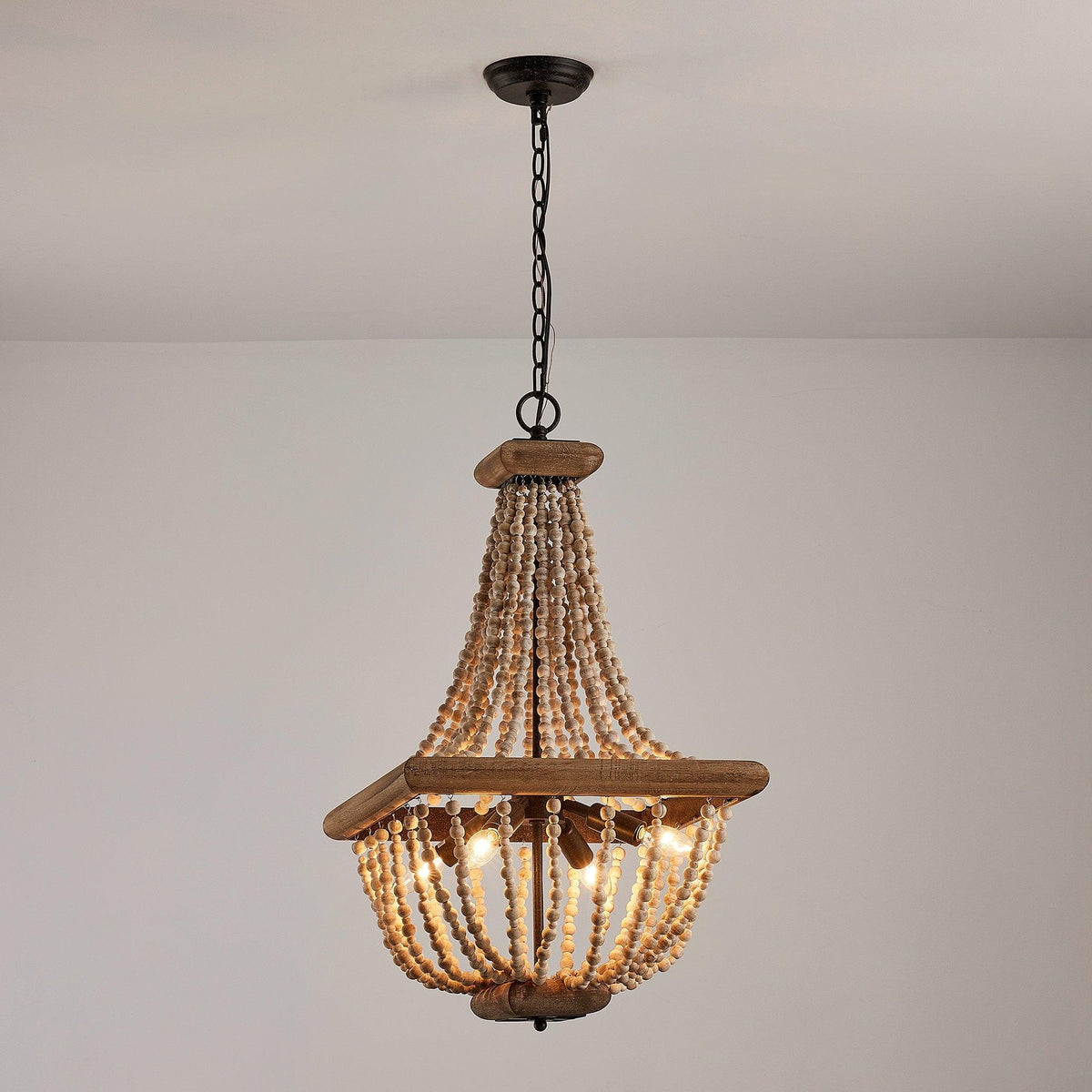 Regas Chandelier - Distressed Wooden Bead Tiered Light