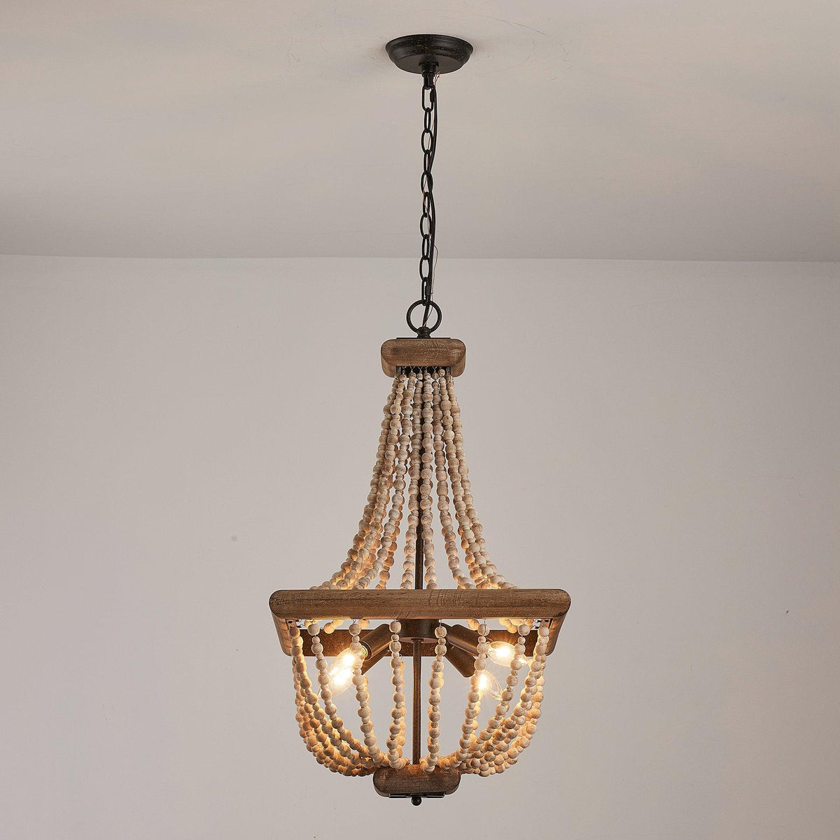 Regas Chandelier - Distressed Wooden Bead Tiered Light