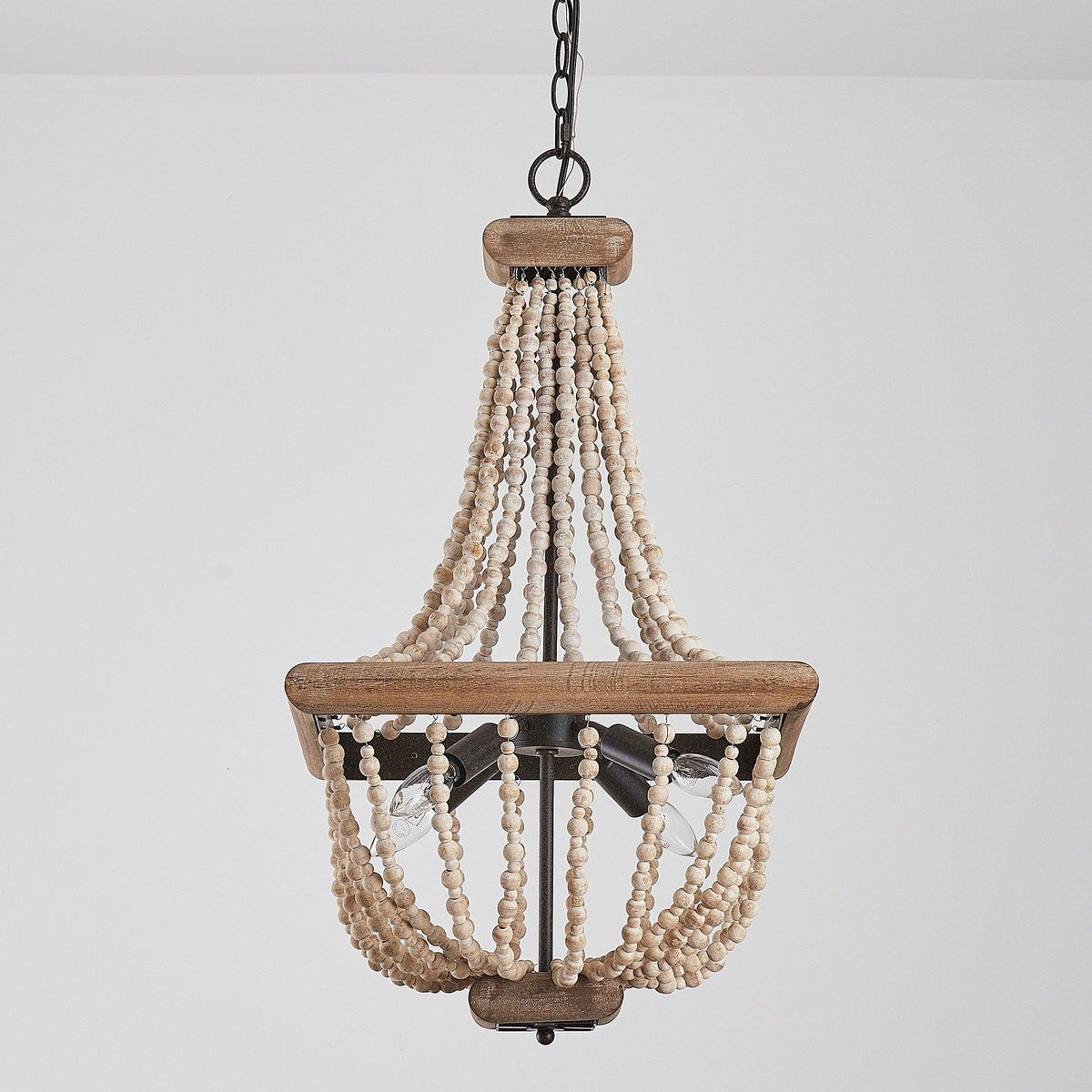 Regas Chandelier - Distressed Wooden Bead Tiered Light