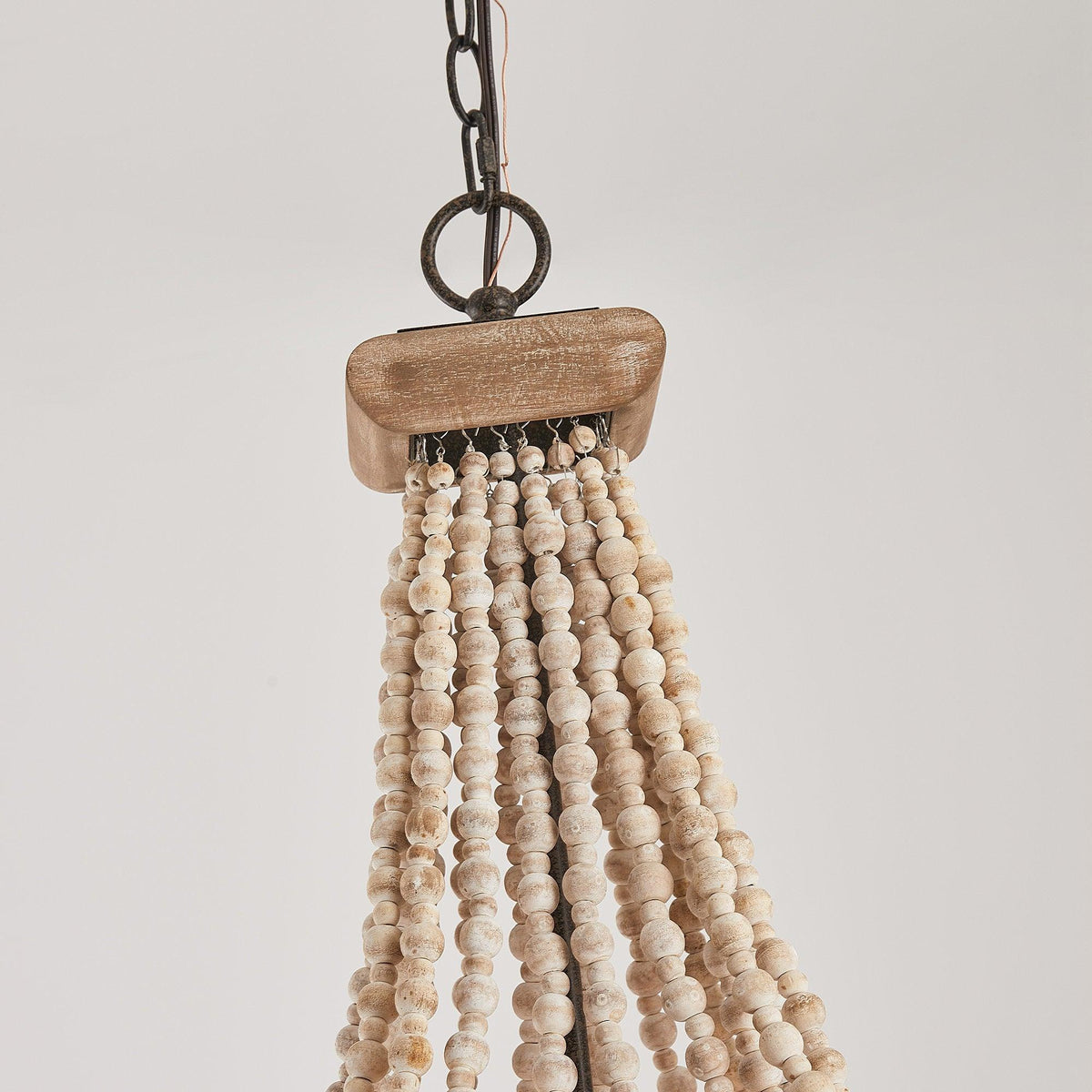 Regas Chandelier - Distressed Wooden Bead Tiered Light