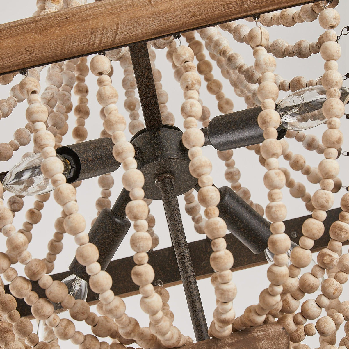Regas Chandelier - Distressed Wooden Bead Tiered Light