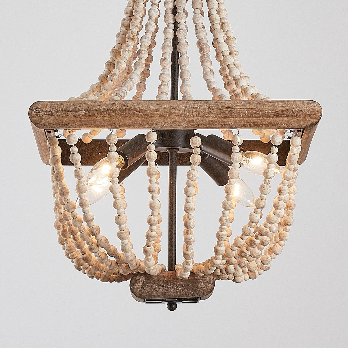 Regas Chandelier - Distressed Wooden Bead Tiered Light