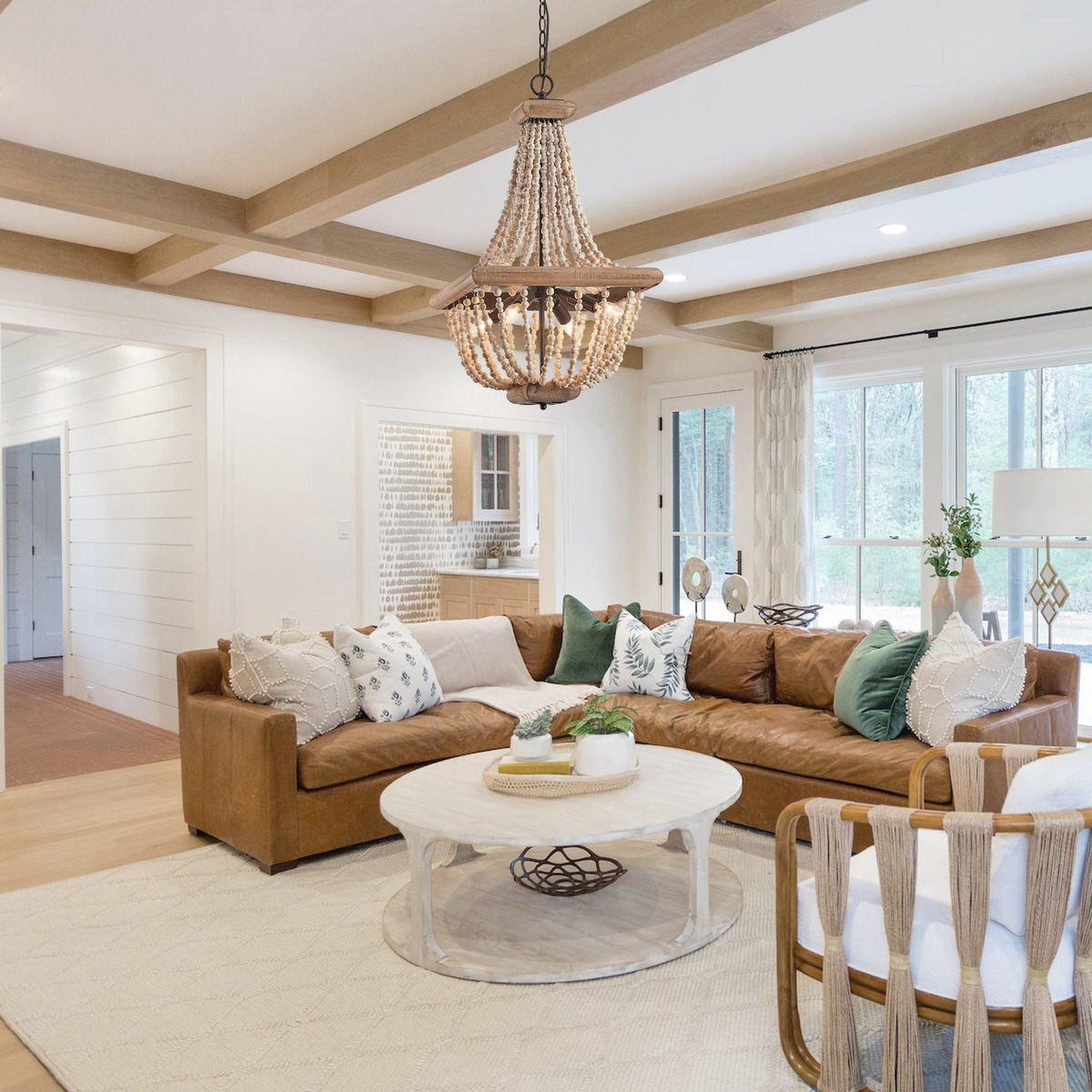 Regas Chandelier - Distressed Wooden Bead Tiered Light