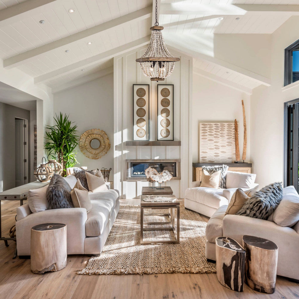 Regas Chandelier - Distressed Wooden Bead Tiered Light