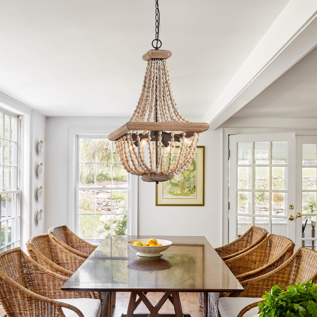 Regas Chandelier - Distressed Wooden Bead Tiered Light