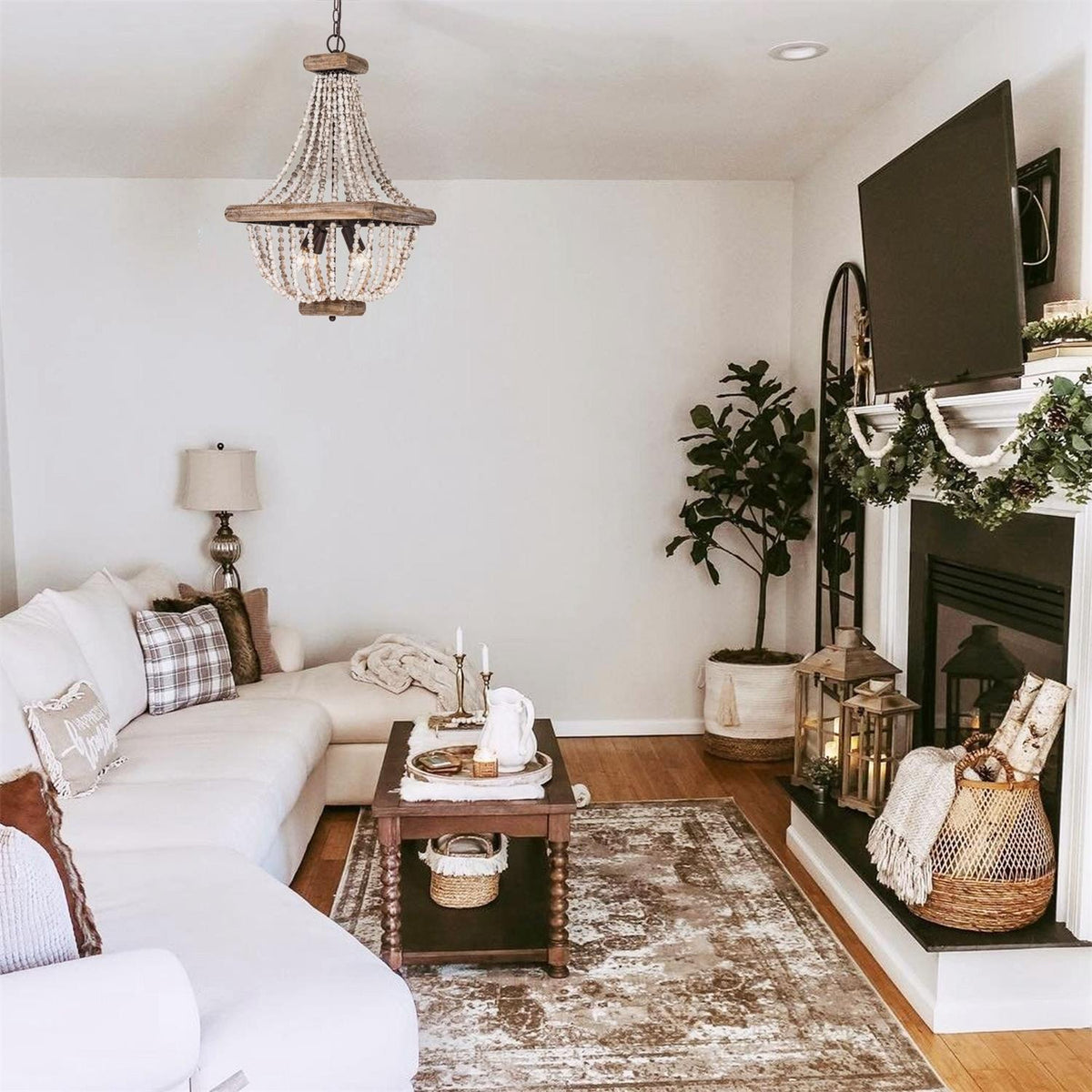 Regas Chandelier - Distressed Wooden Bead Tiered Light