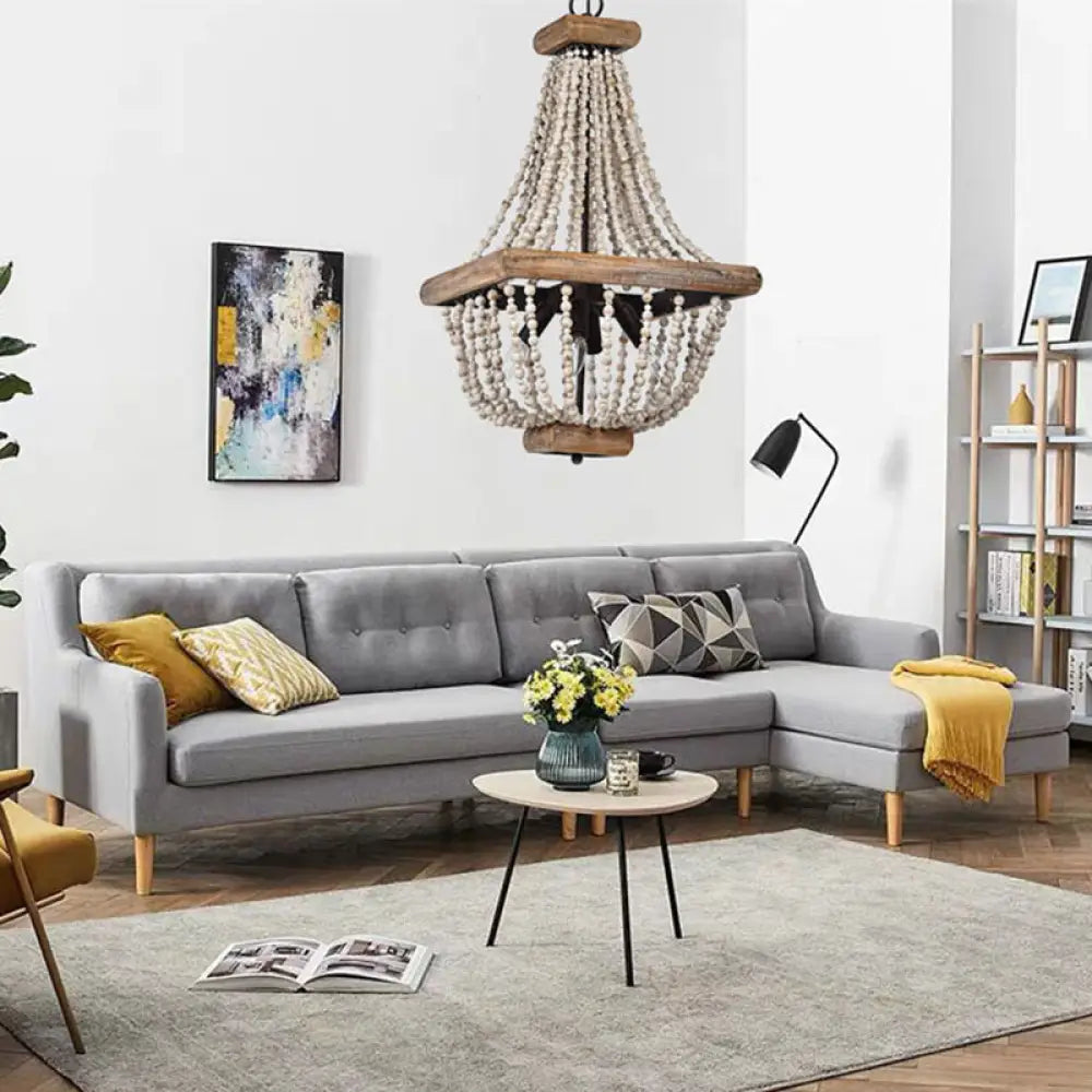 Regas Chandelier - Distressed Wooden Bead Tiered Light