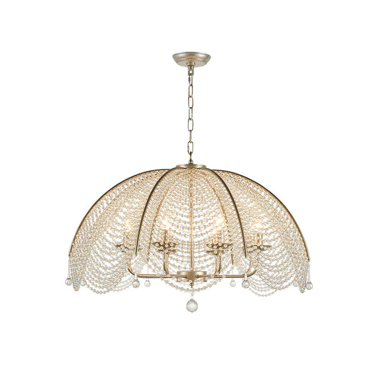 Regency Style Beads Chandelier - Gold Umbrella Frame & Crystal Beading