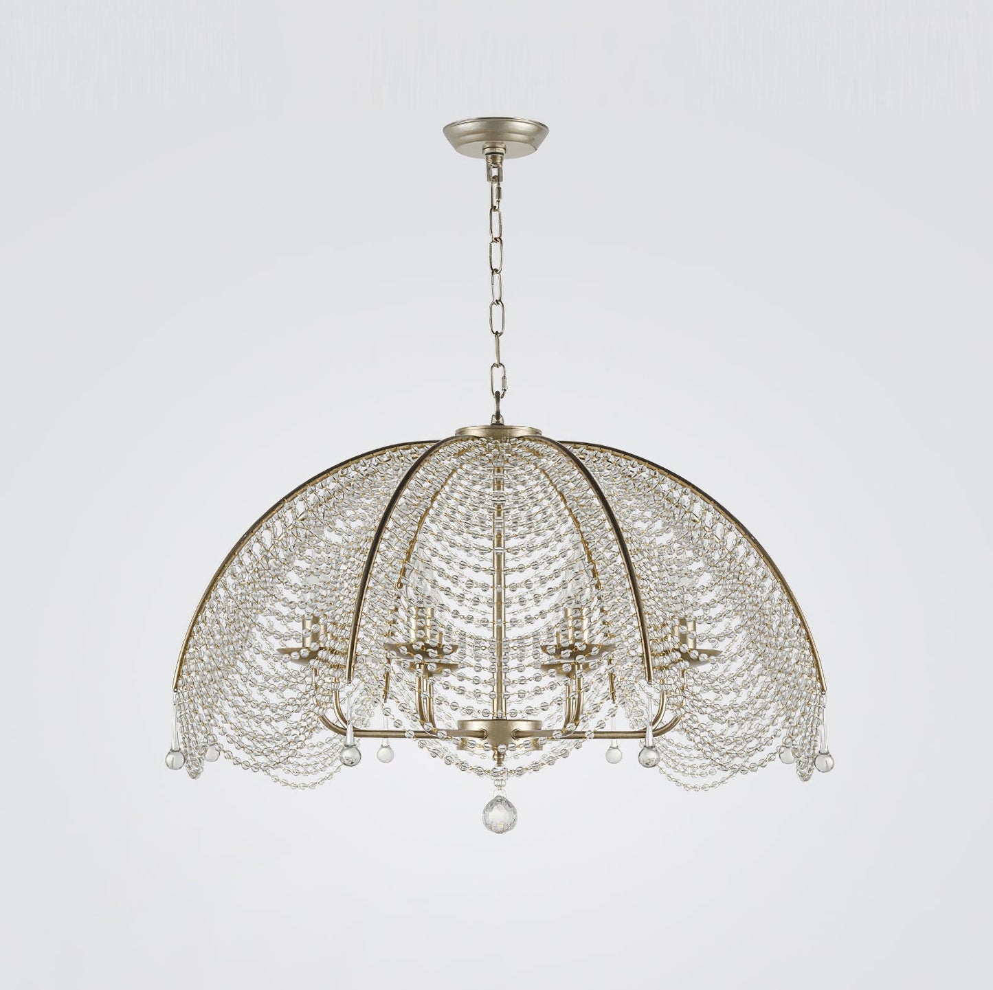 Regency Style Beads Chandelier - Gold Umbrella Frame & Crystal Beading