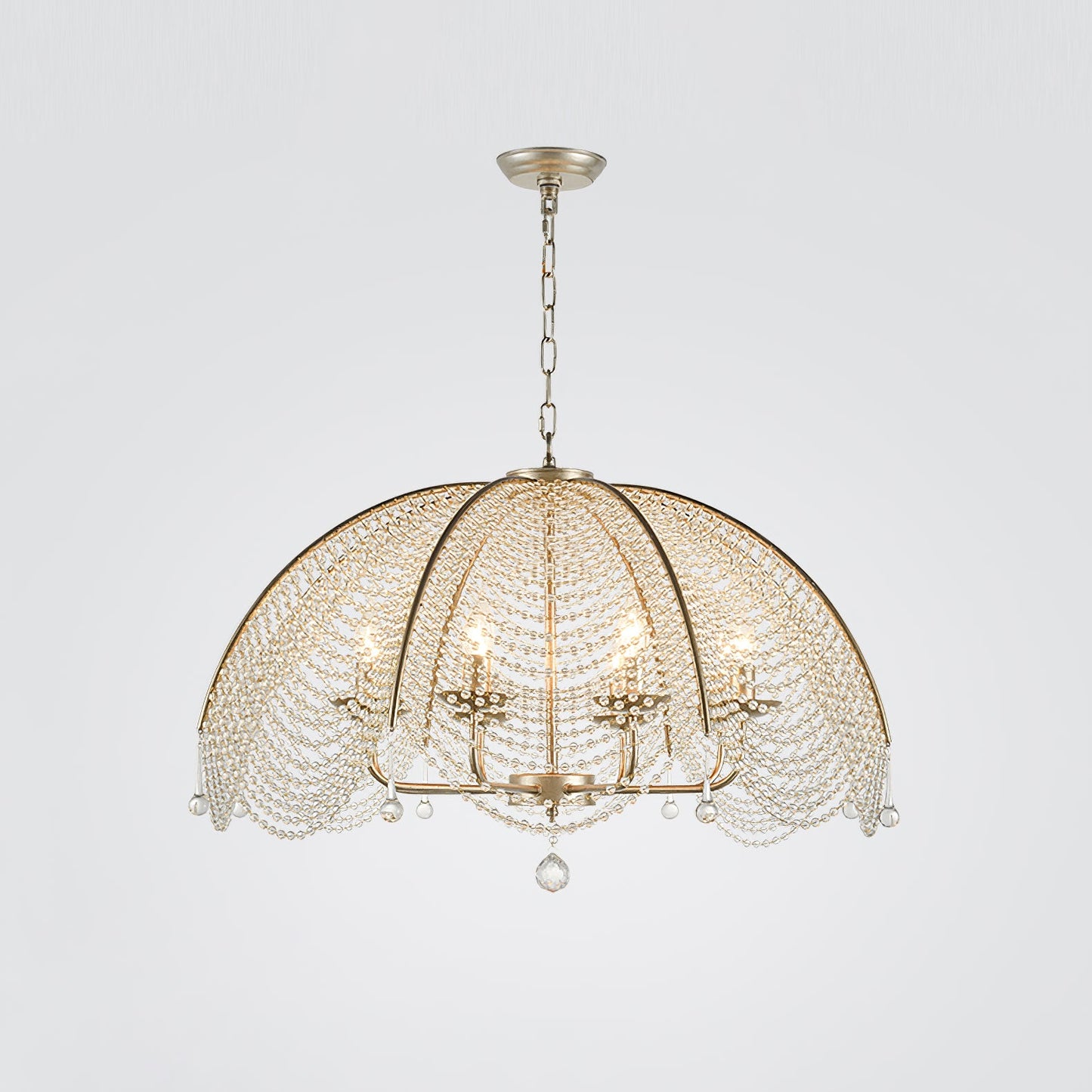 Regency Style Beads Chandelier - Gold Umbrella Frame & Crystal Beading