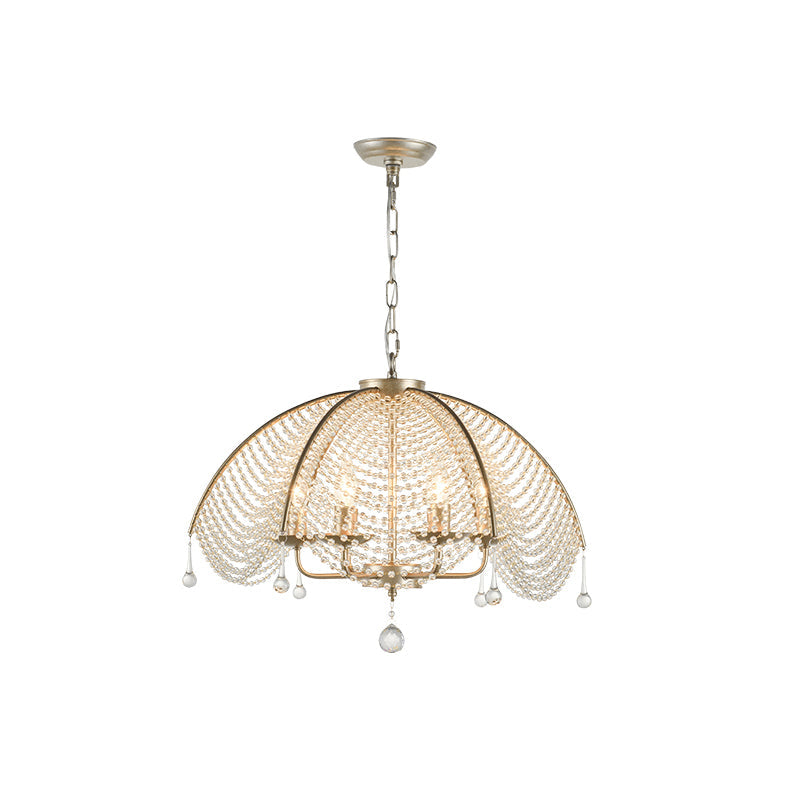 Regency Style Beads Chandelier - Gold Umbrella Frame & Crystal Beading