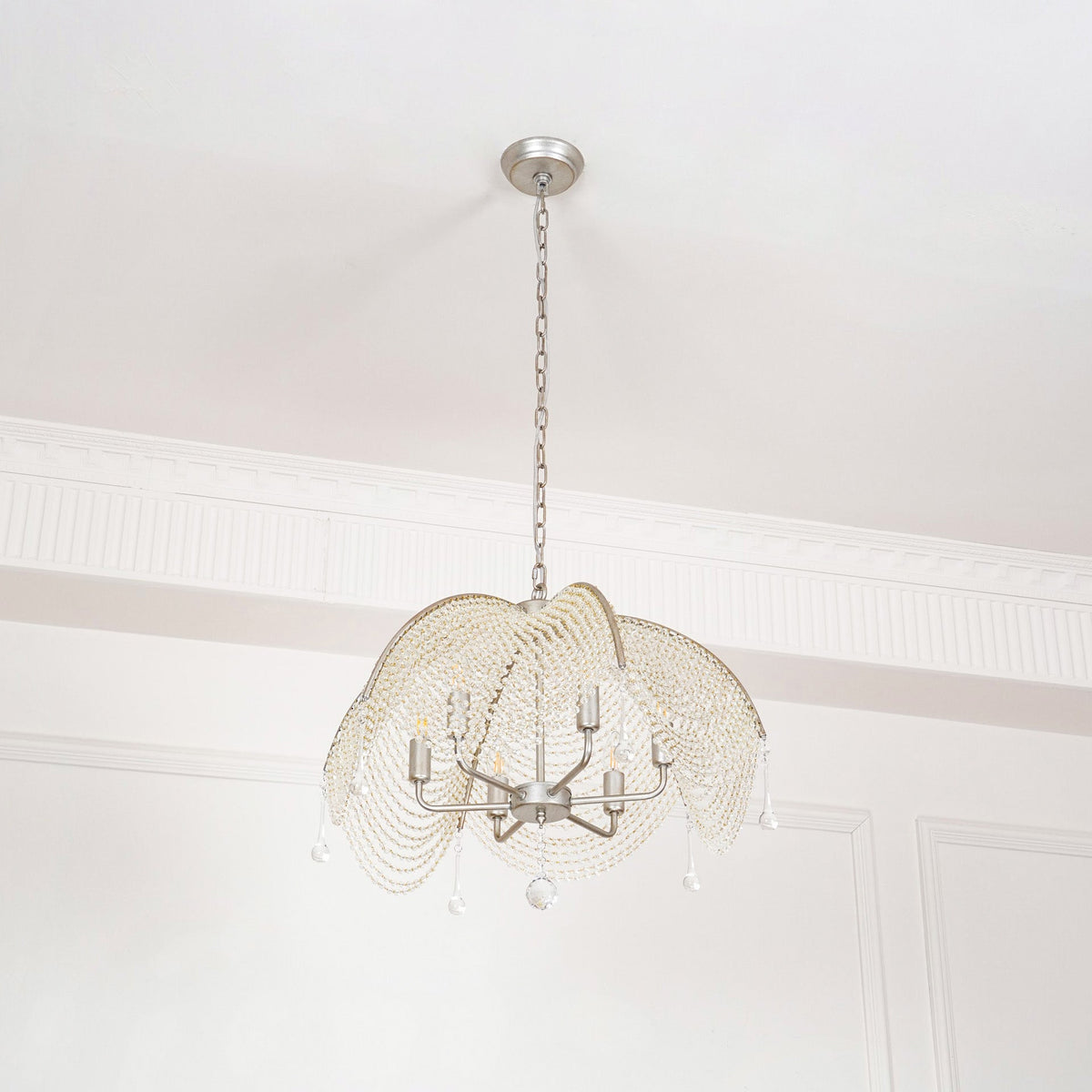 Regency Style Beads Chandelier - Gold Umbrella Frame & Crystal Beading