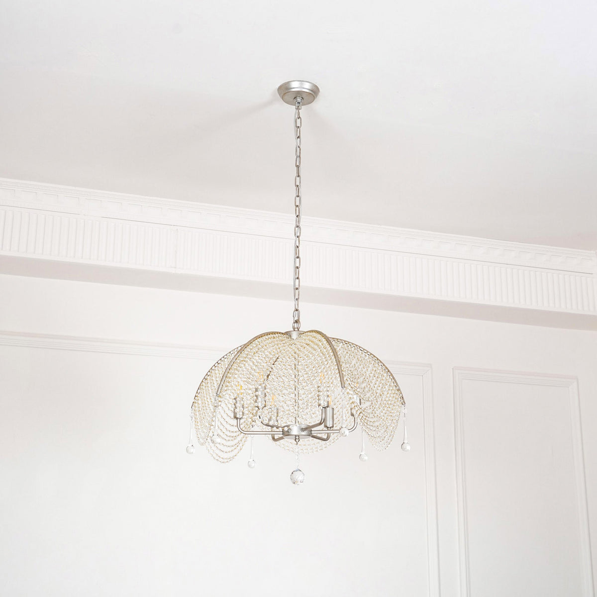 Regency Style Beads Chandelier - Gold Umbrella Frame & Crystal Beading