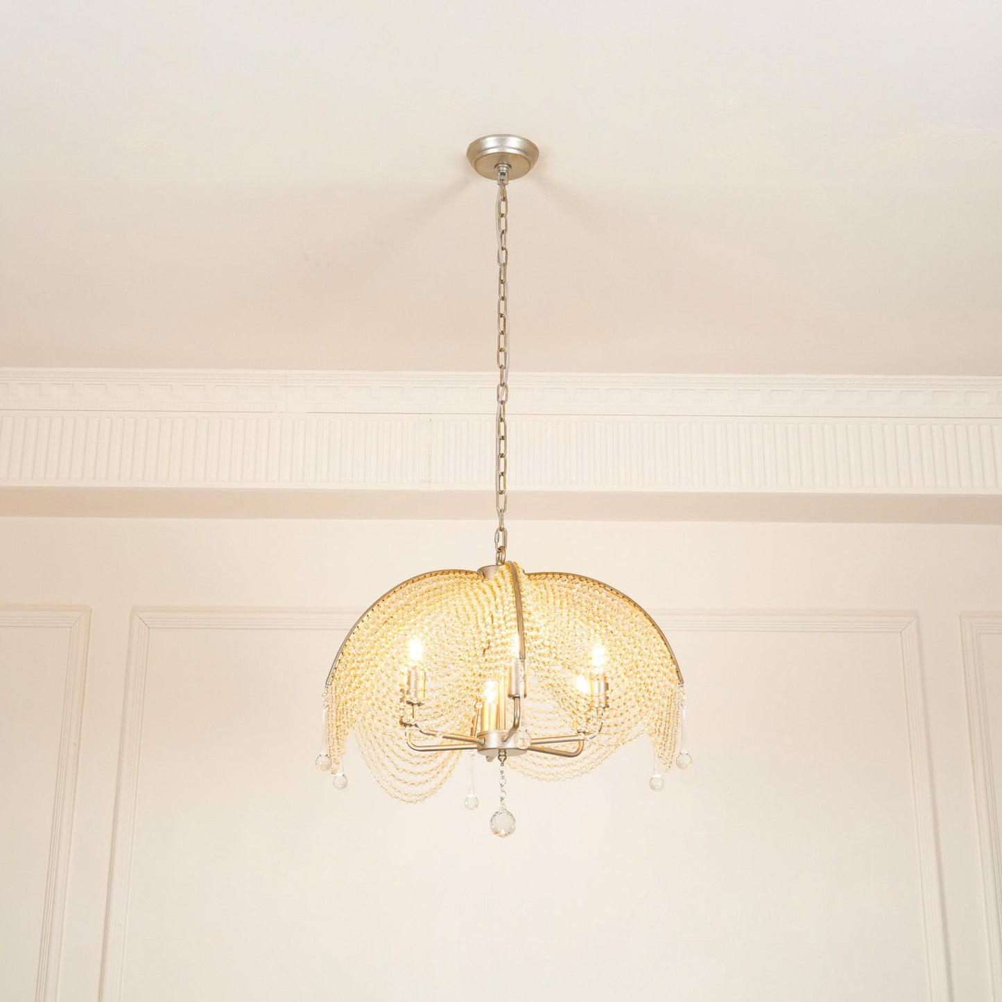 Regency Style Beads Chandelier - Gold Umbrella Frame & Crystal Beading