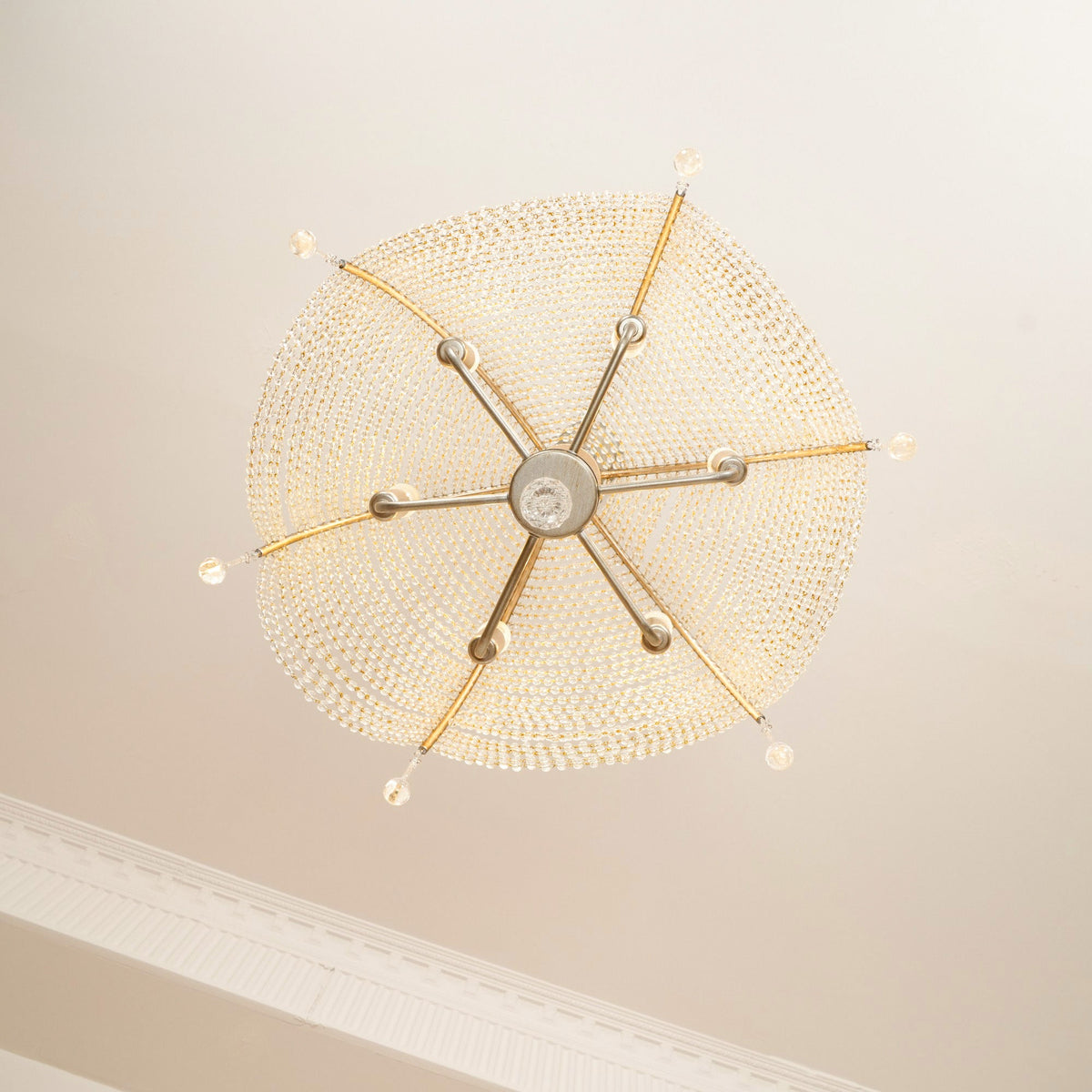 Regency Style Beads Chandelier - Gold Umbrella Frame & Crystal Beading