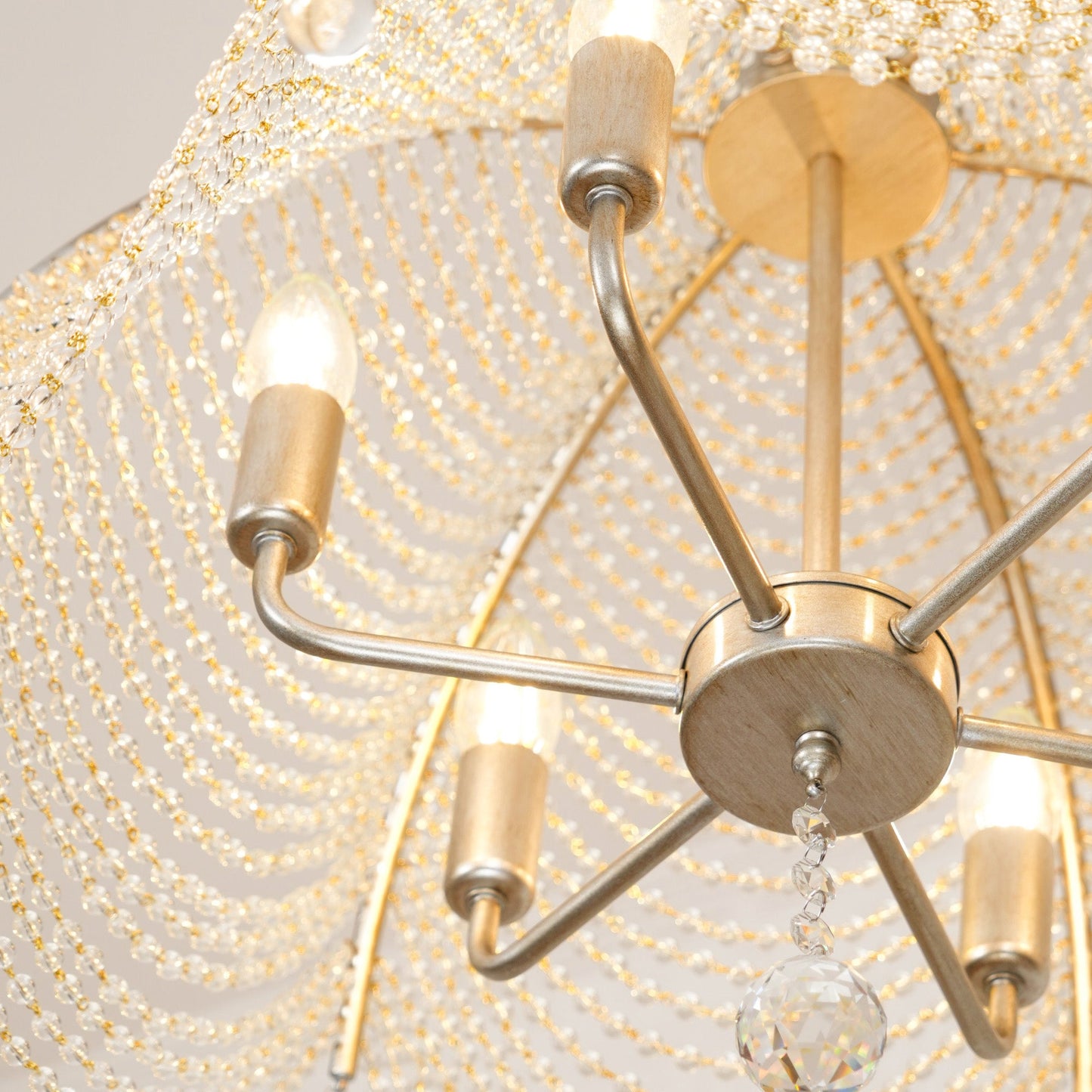 Regency Style Beads Chandelier - Gold Umbrella Frame & Crystal Beading