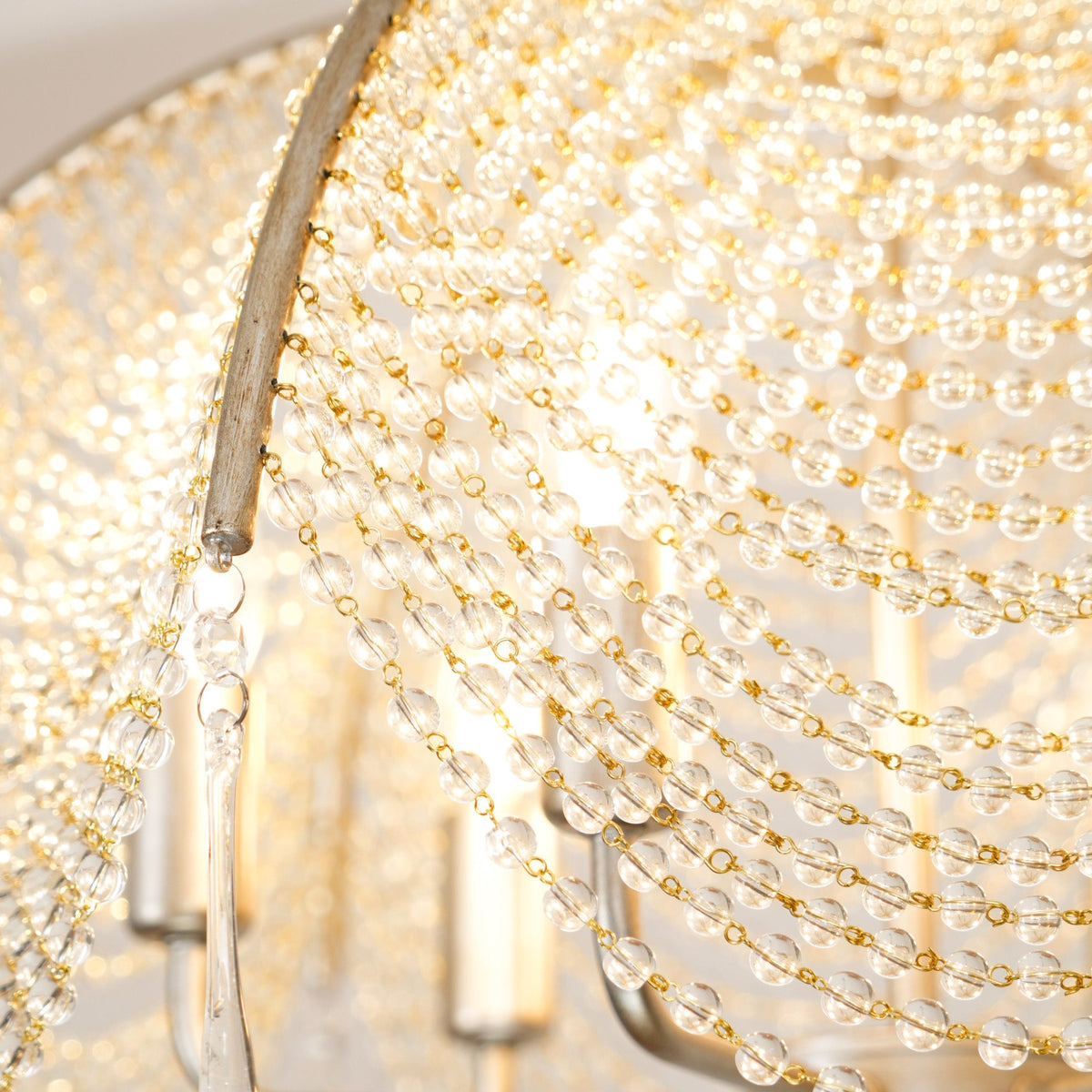 Regency Style Beads Chandelier - Gold Umbrella Frame & Crystal Beading
