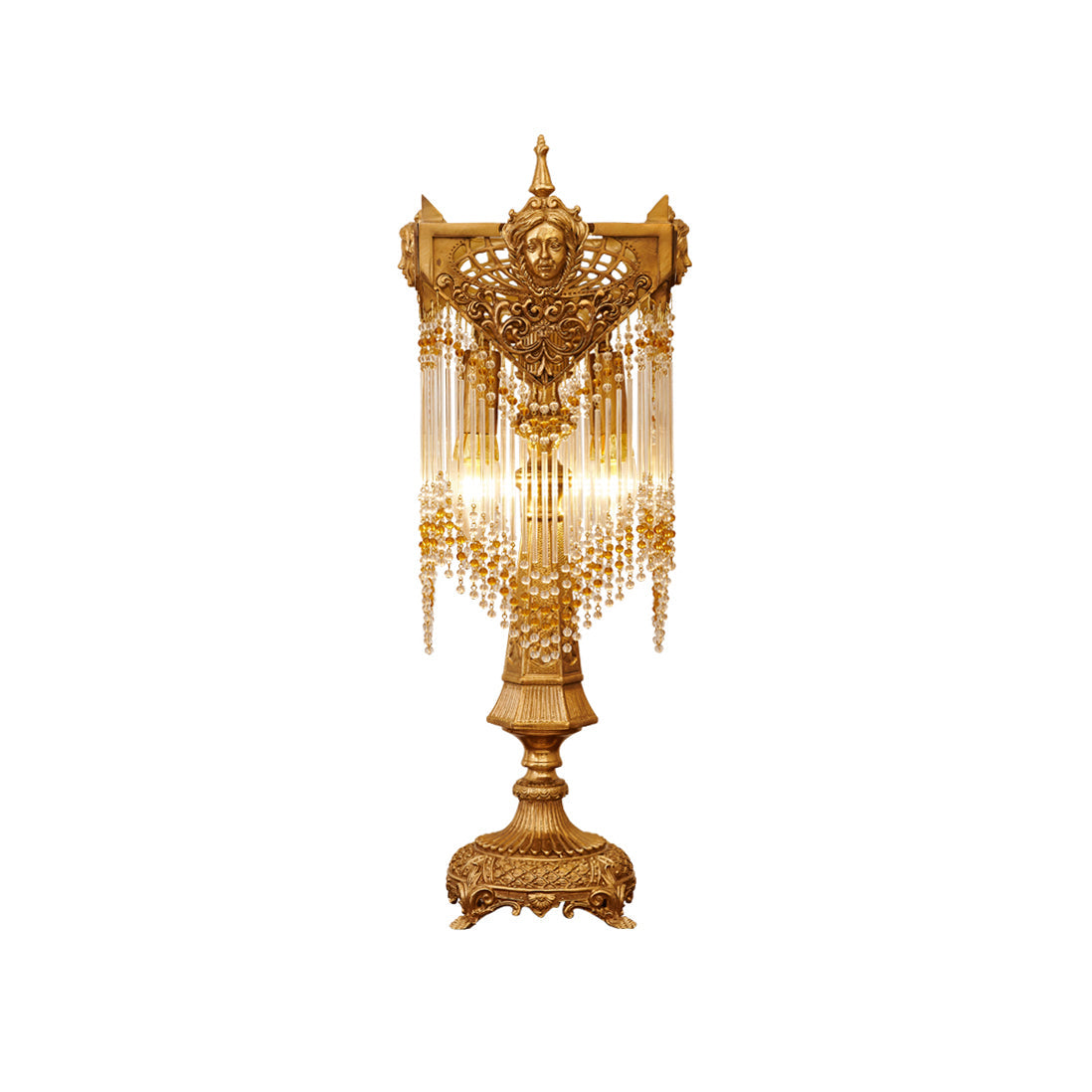 Regency Table Lamp - Brass Frame & Crystal Accent Bedside Light