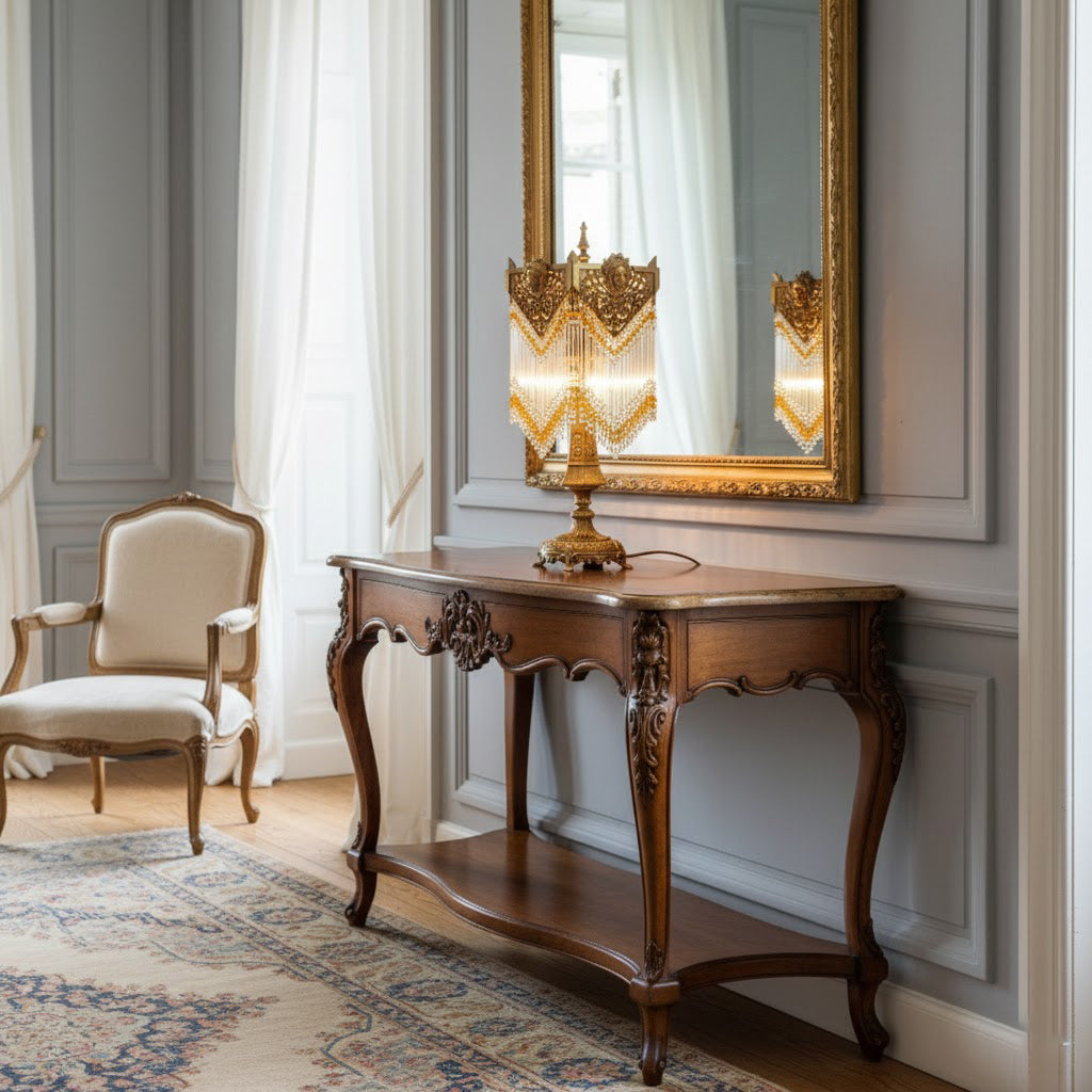 Regency Table Lamp - Brass Frame & Crystal Accent Bedside Light