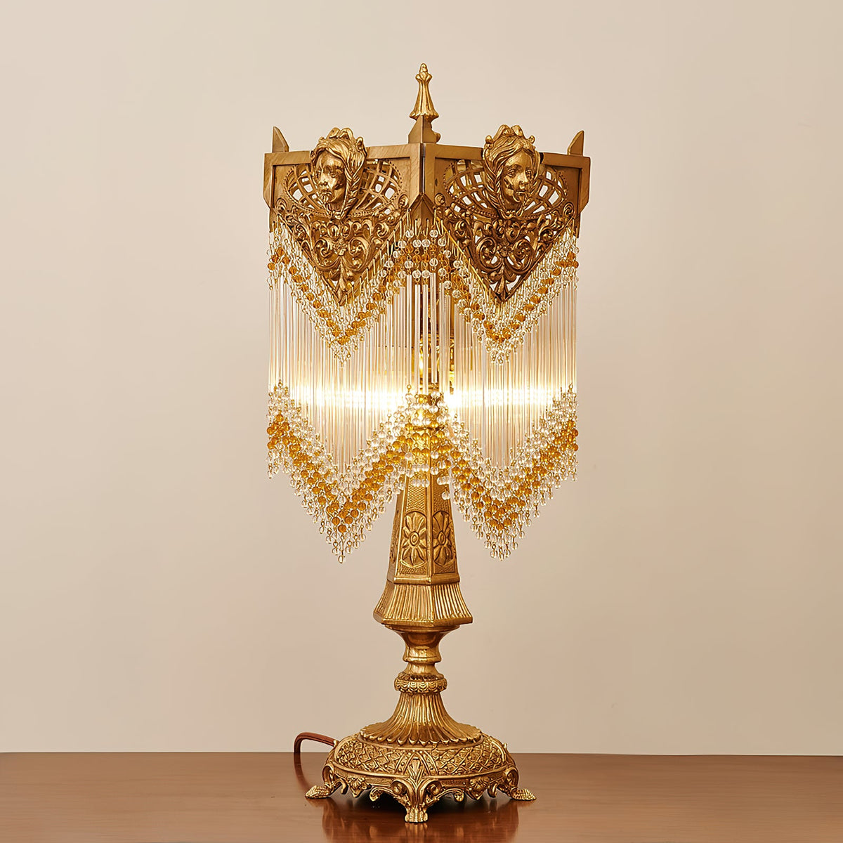 Regency Table Lamp - Brass Frame & Crystal Accent Bedside Light