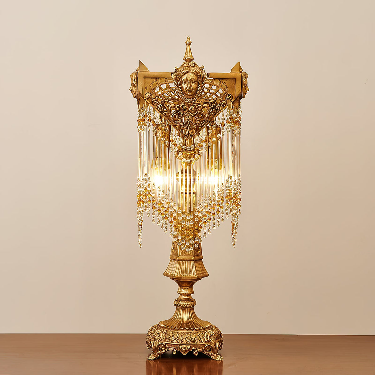 Regency Table Lamp - Brass Frame & Crystal Accent Bedside Light