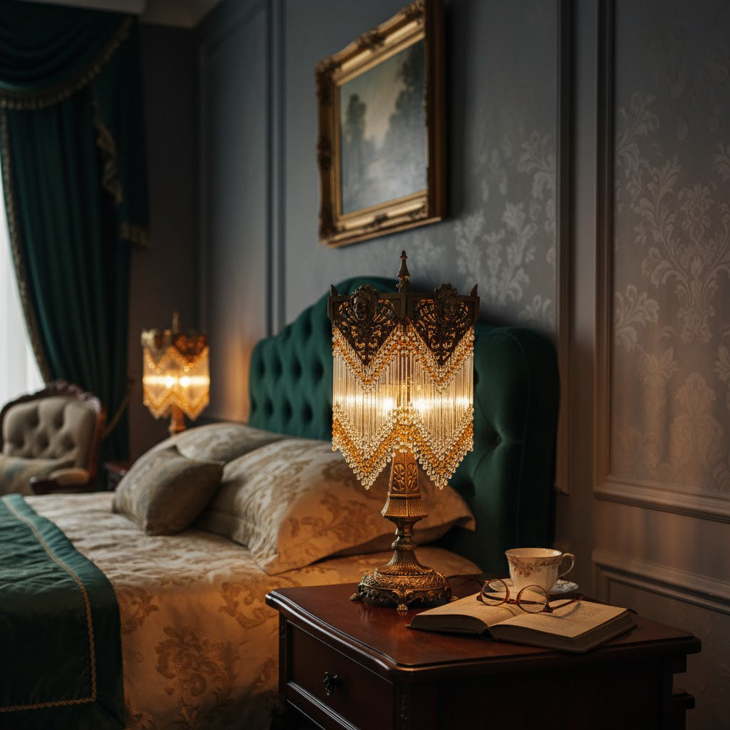 Regency Table Lamp - Brass Frame & Crystal Accent Bedside Light