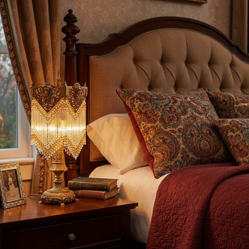 Regency Table Lamp - Brass Frame & Crystal Accent Bedside Light
