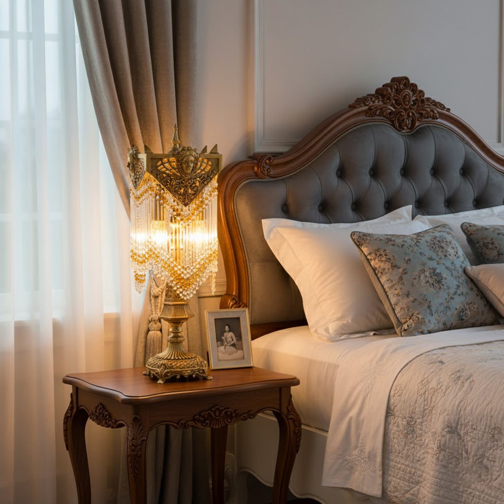 Regency Table Lamp - Brass Frame & Crystal Accent Bedside Light