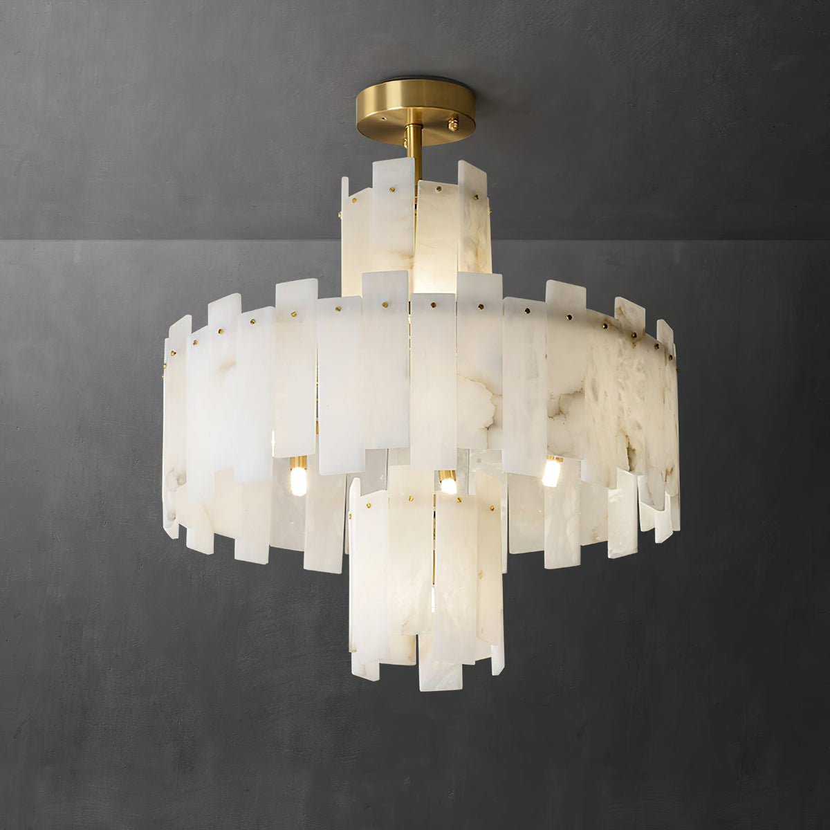 Regina Alabaster Chandelier - Tiered Brass & Natural Stone Light