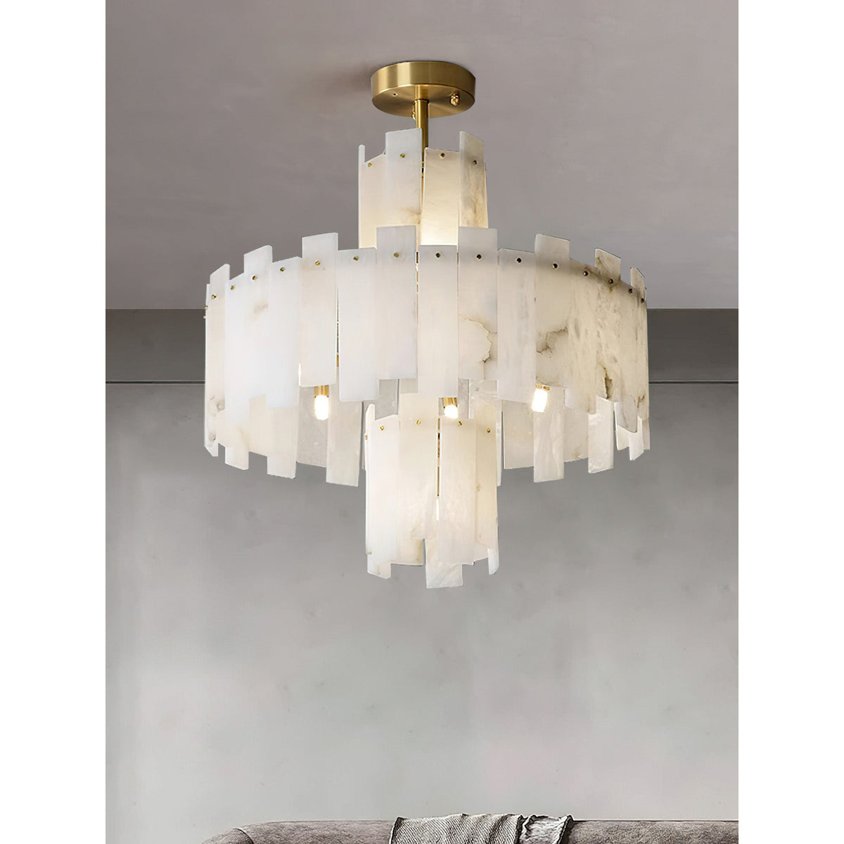 Regina Alabaster Chandelier - Tiered Brass & Natural Stone Light