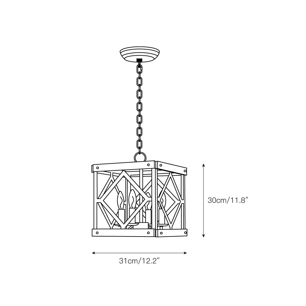 Remi 4-Light Pendant Lamp - Rustic Wooden Lantern & Metal Frame