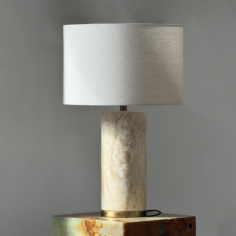 Remi Stone Table Lamp - Natural Travertine Marble & Linen Shade