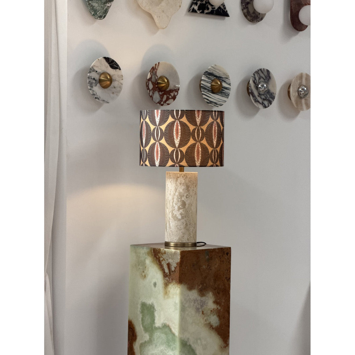 Remi Stone Table Lamp - Natural Travertine Marble & Linen Shade