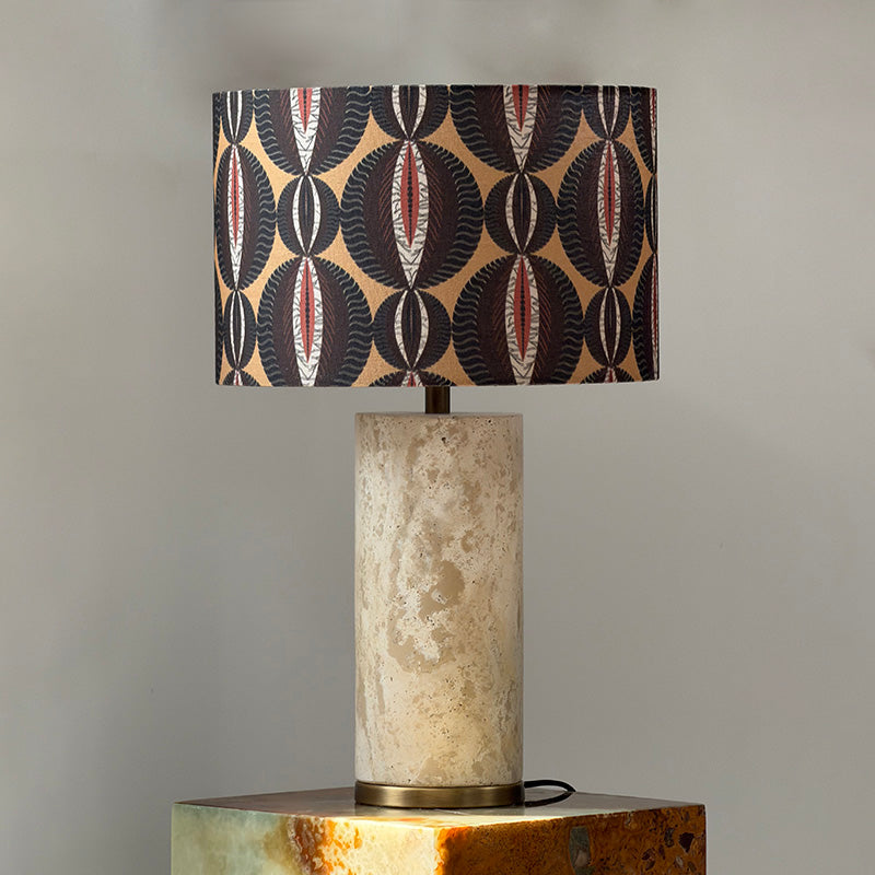Remi Stone Table Lamp - Natural Travertine Marble & Linen Shade