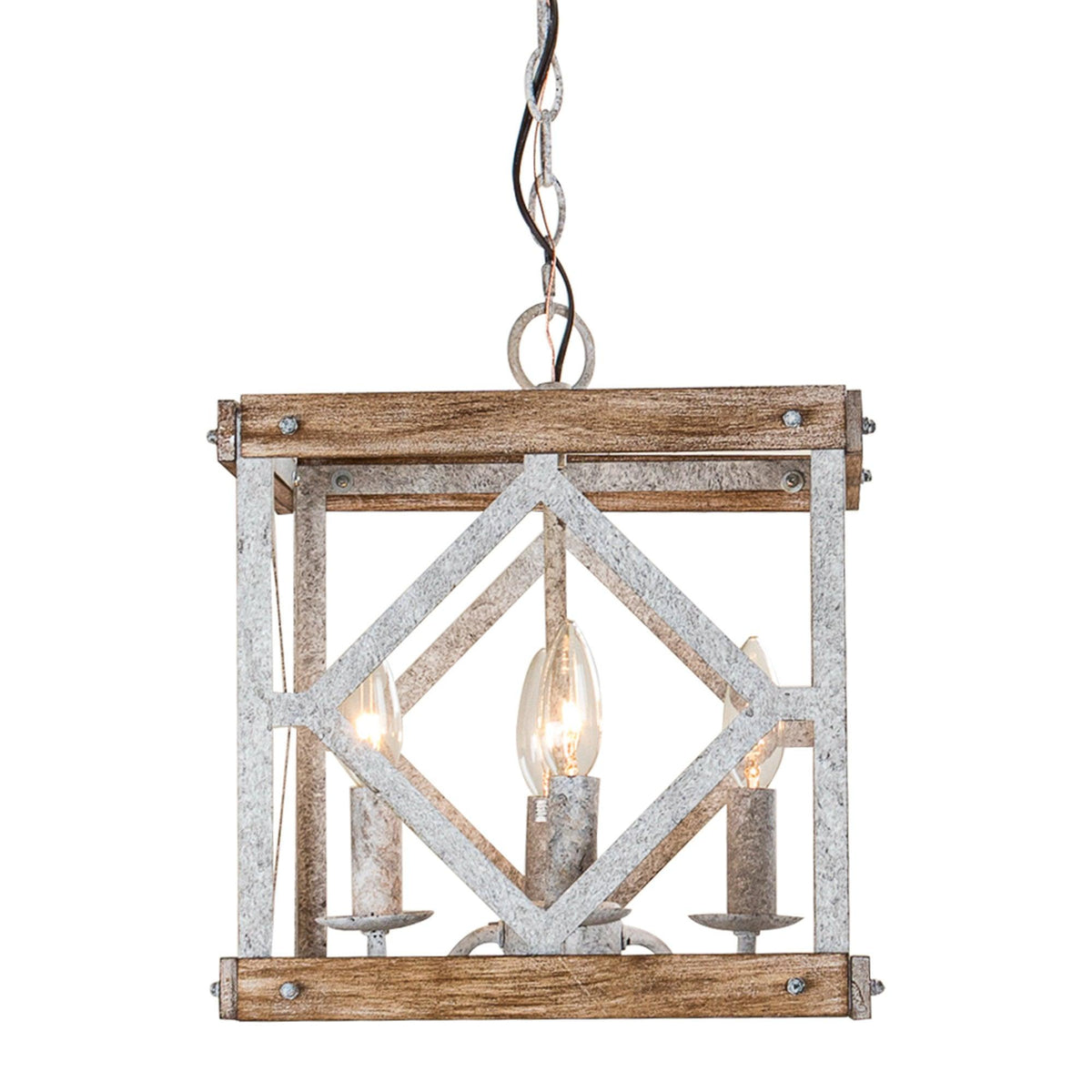 Remi 4-Light Pendant Lamp - Rustic Wooden Lantern & Metal Frame