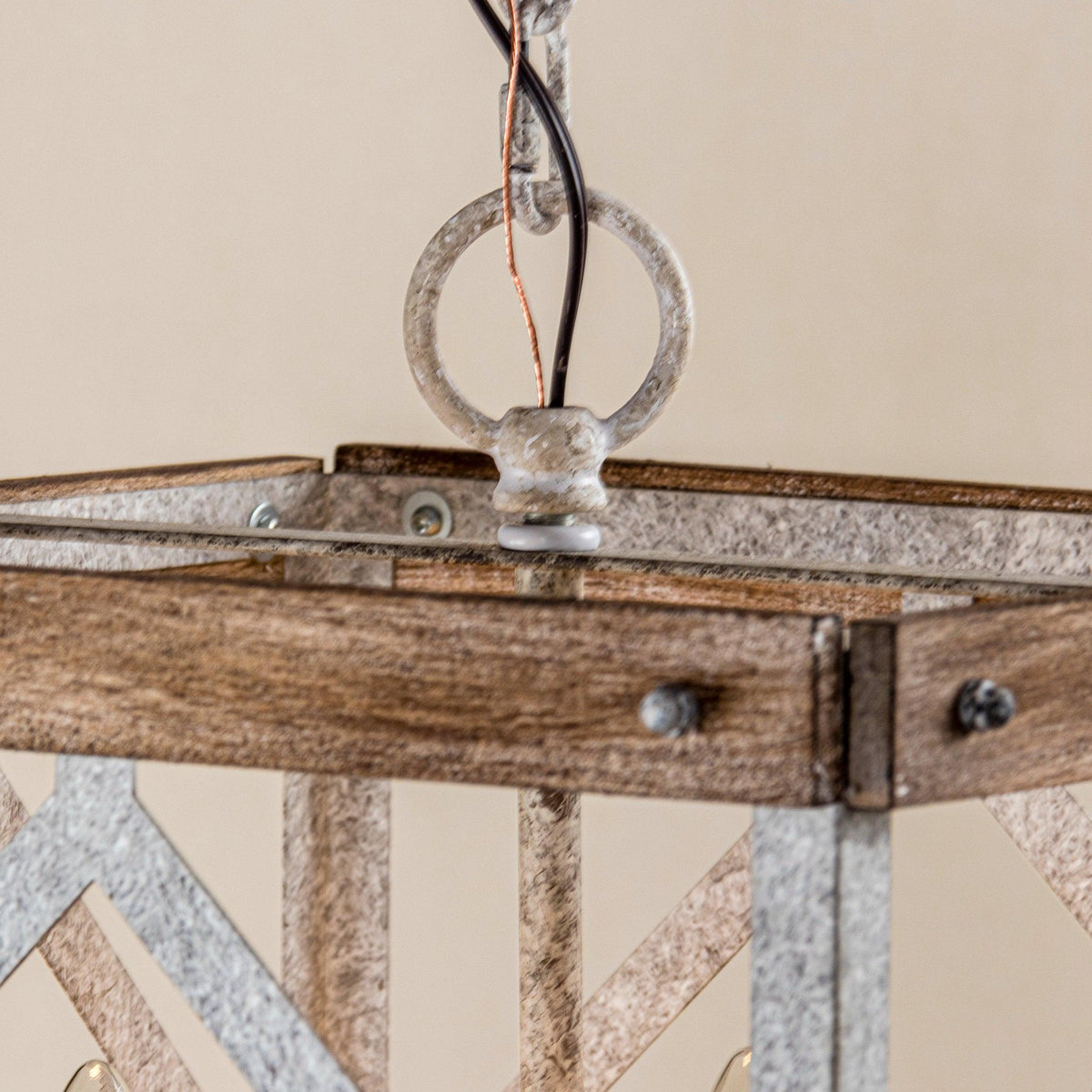 Remi 4-Light Pendant Lamp - Rustic Wooden Lantern & Metal Frame