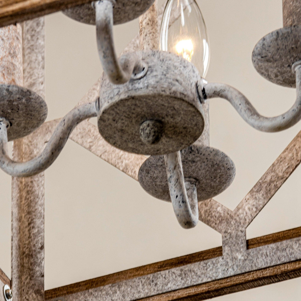 Remi 4-Light Pendant Lamp - Rustic Wooden Lantern & Metal Frame