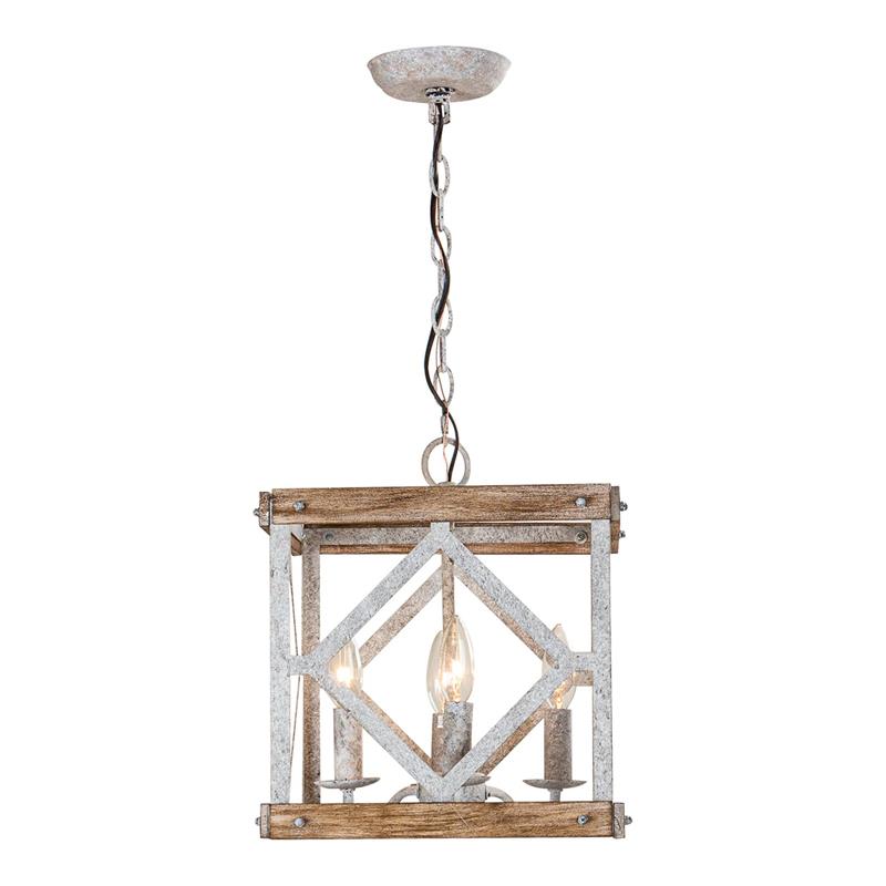 Remi 4-Light Pendant Lamp - Rustic Wooden Lantern & Metal Frame