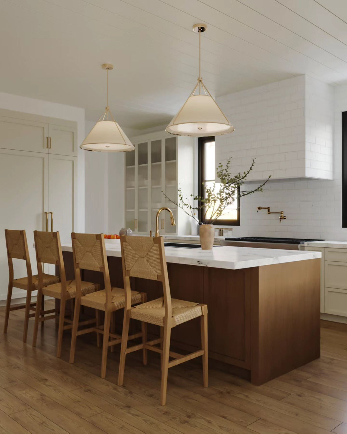 Remi Conical Pendant Lamp - Brass Cage & Black Linen Dual Shade