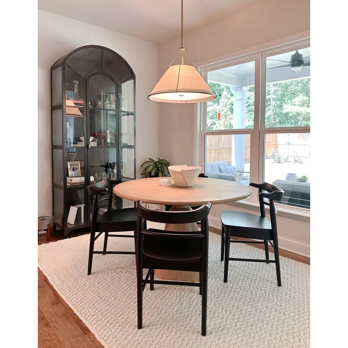 Remi Conical Pendant Lamp - Brass Cage & Black Linen Dual Shade