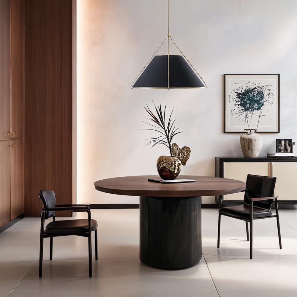 Remi Conical Pendant Lamp - Brass Cage & Black Linen Dual Shade