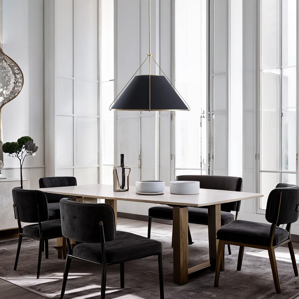 Remi Conical Pendant Lamp - Brass Cage & Black Linen Dual Shade
