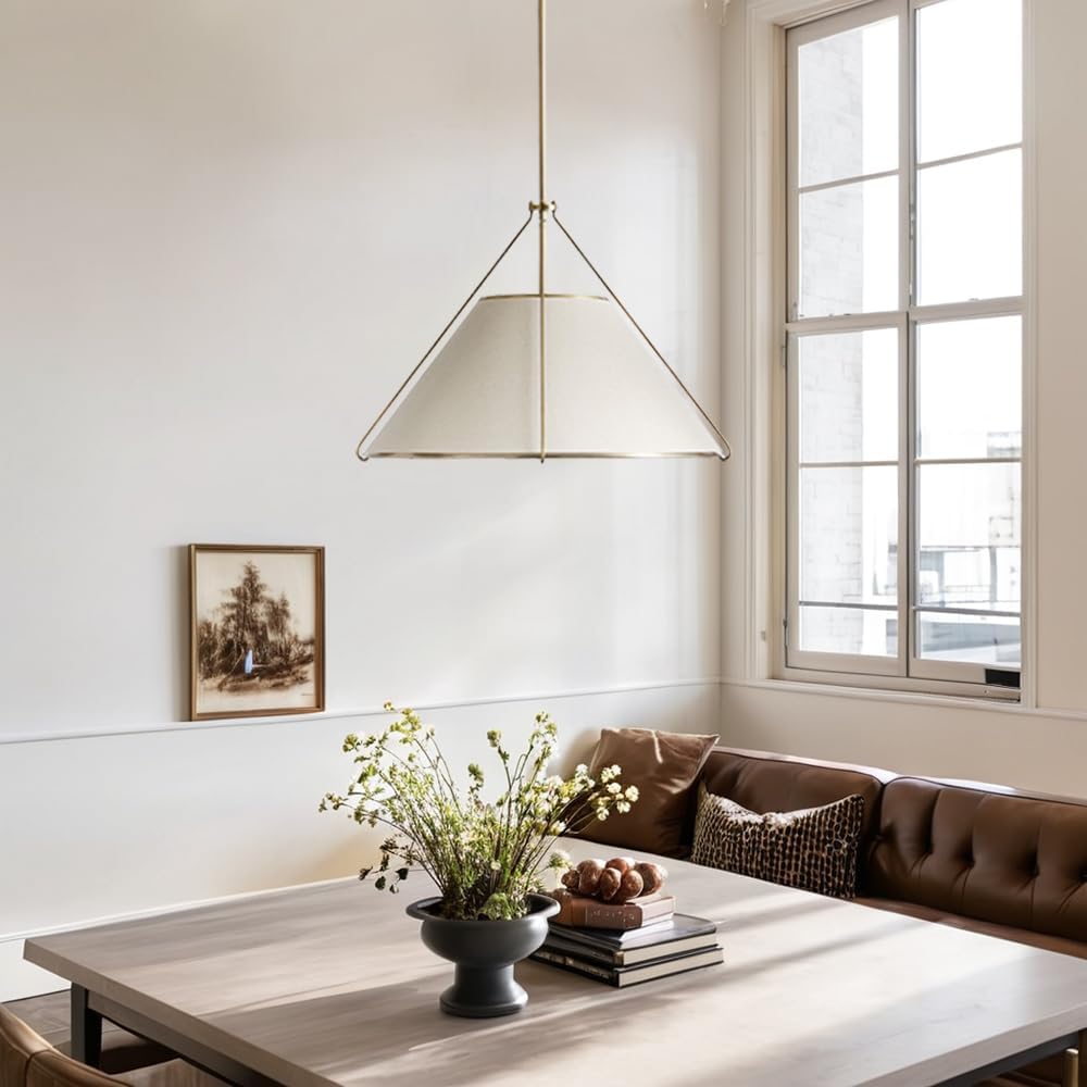 Remi Conical Pendant Lamp - Brass Cage & Black Linen Dual Shade