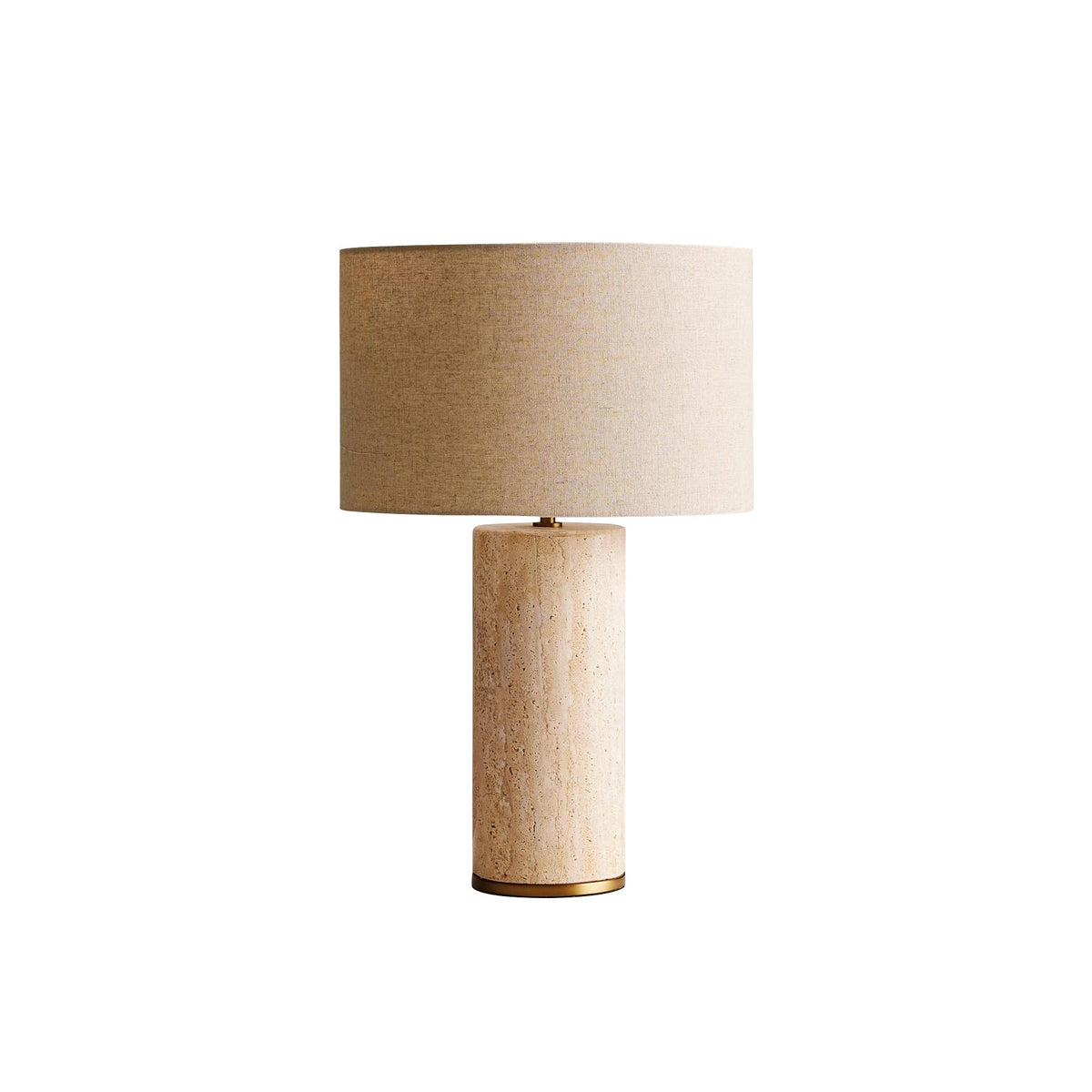 Remi Stone Table Lamp - Natural Travertine Marble & Linen Shade