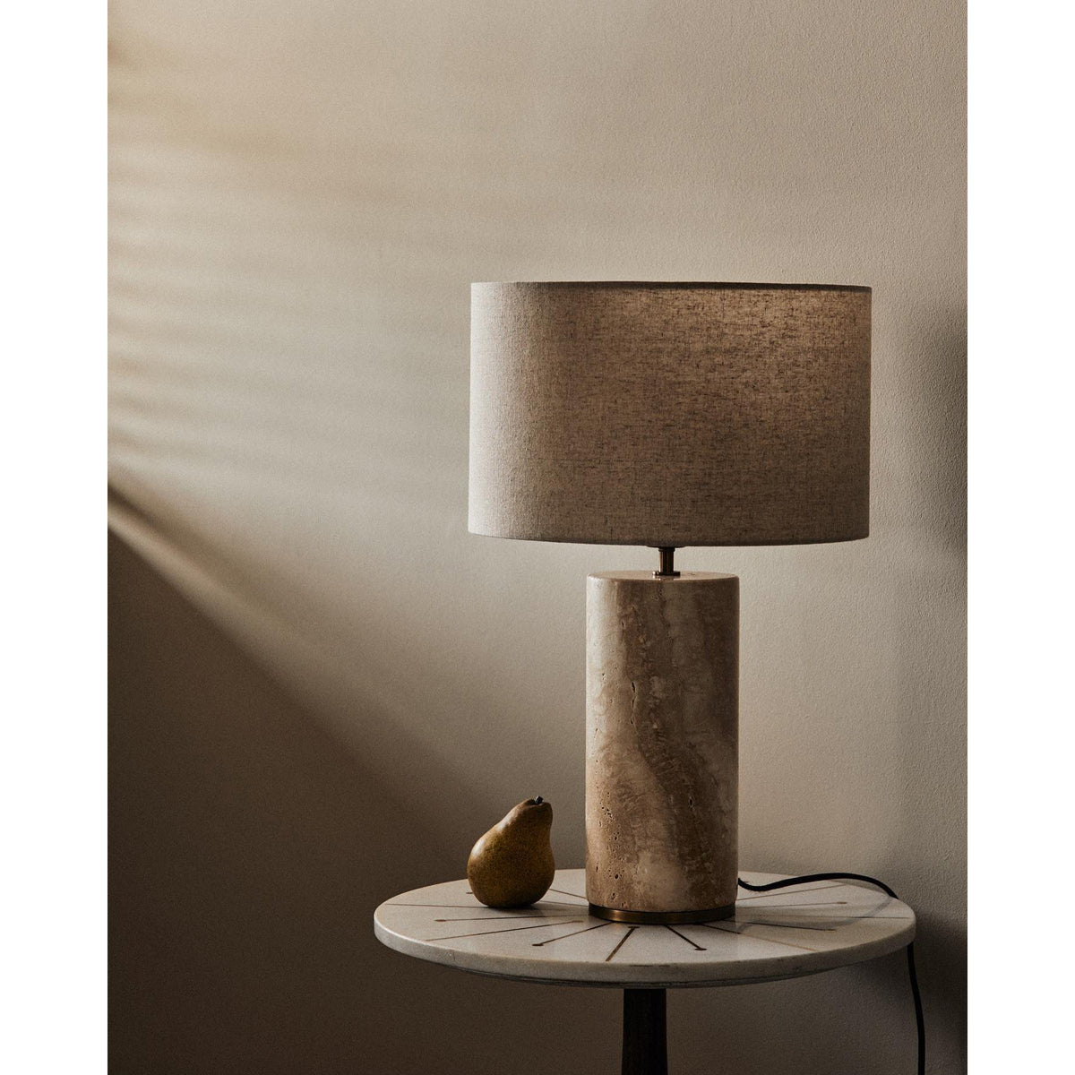 Remi Stone Table Lamp - Natural Travertine Marble & Linen Shade